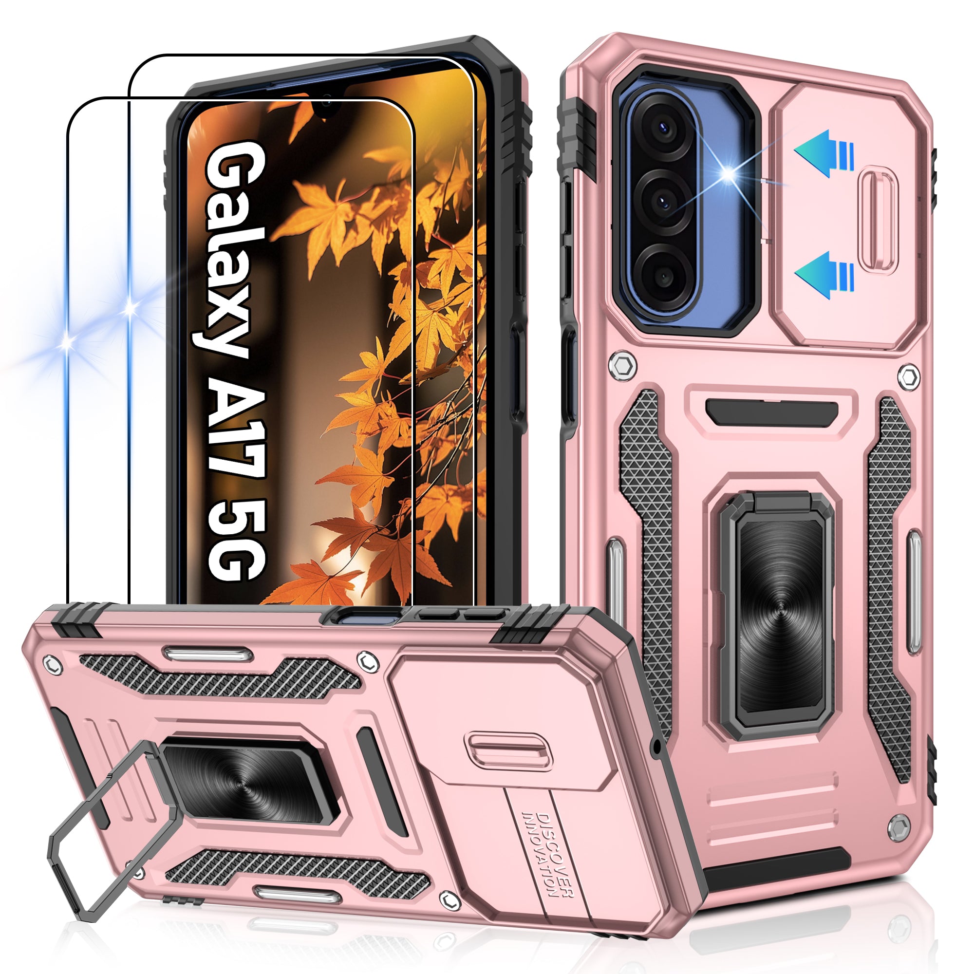 Jshru for Samsung Galaxy A17 Case with Screen Protector,Camera Protective Cover,Ring Stand,Phone Case for Men and Women,Shockproof Bumper Phone Cover