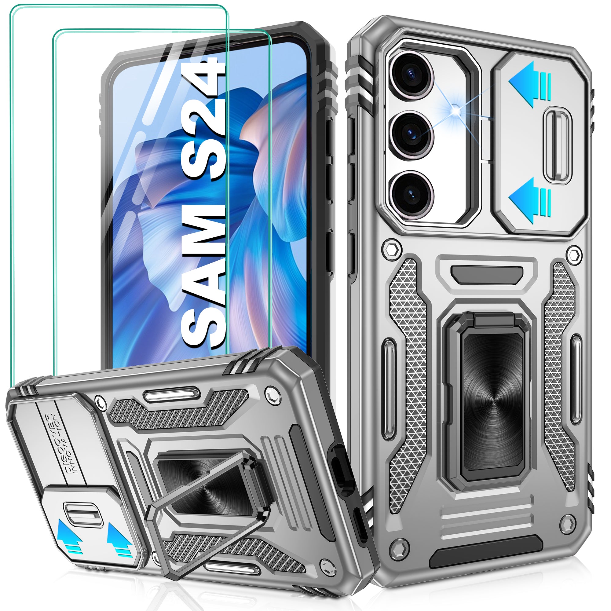 Jshru for Samsung S24/S25 Case with Screen Protector,Camera Protective Cover,Ring Stand,Phone Case for Men and Women,Shockproof Bumper Phone Cover