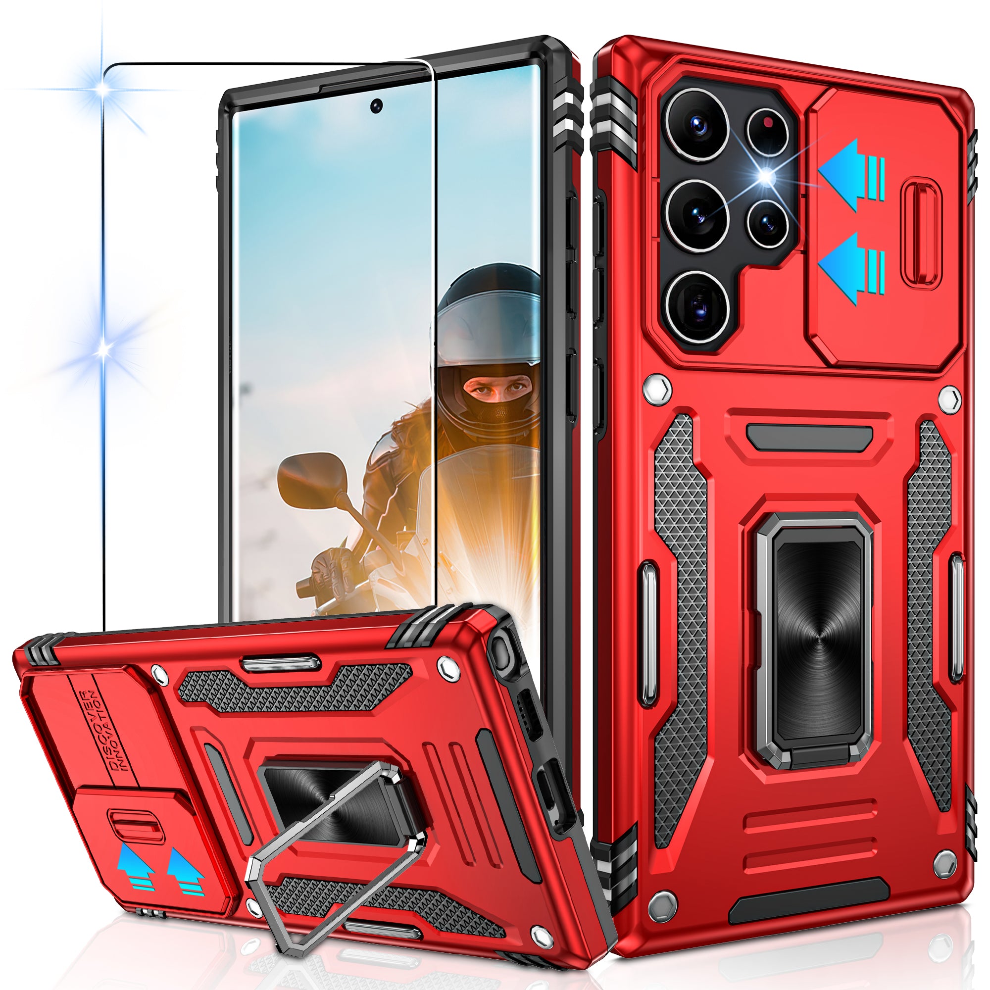 Jshru for Samsung Galaxy S22 Ultra Case with Screen Protector,Camera Protective Cover,Ring Stand,Phone Case for Men and Women,Shockproof Bumper Phone Cover