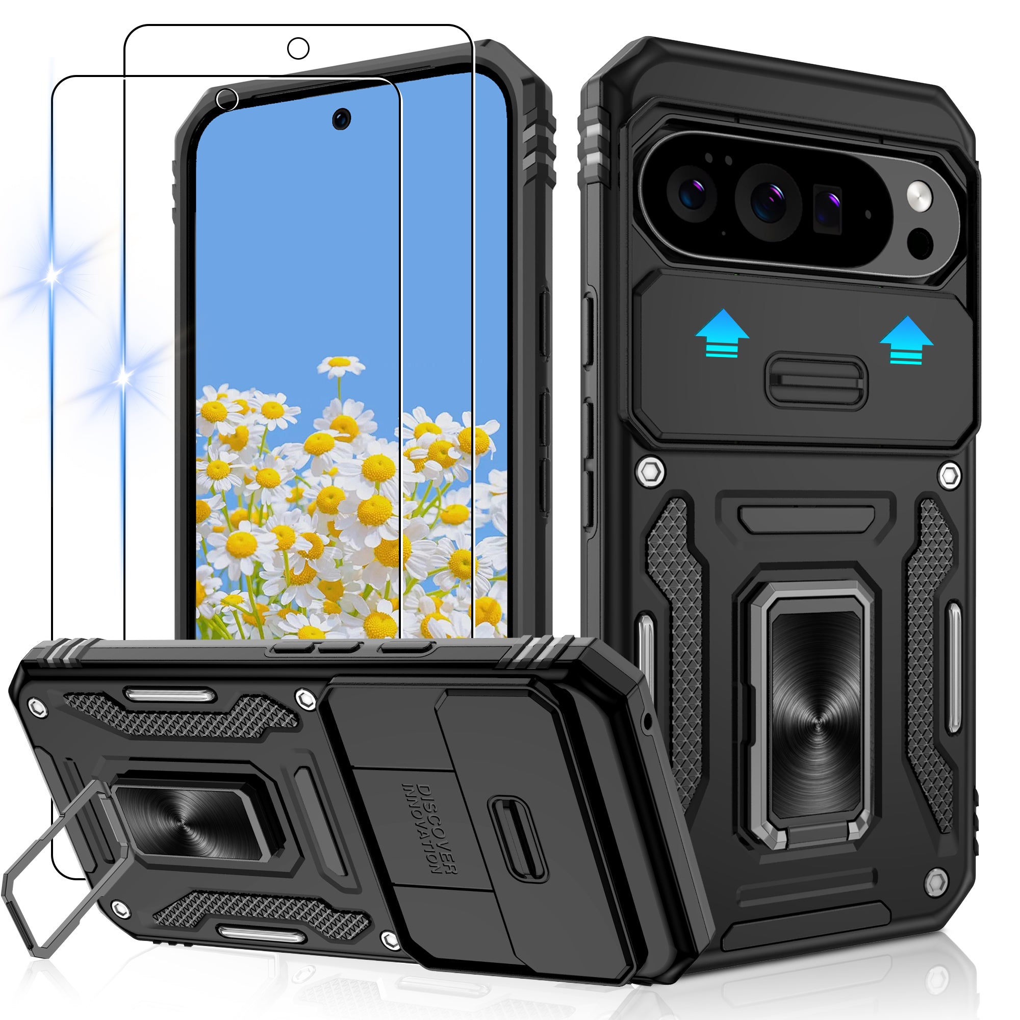 Jshru for Google Pixel 10 Pro XL Case with Screen Protector,Camera Protective Cover,Ring Stand,Phone Case for Men and Women,Shockproof Bumper Phone Cover