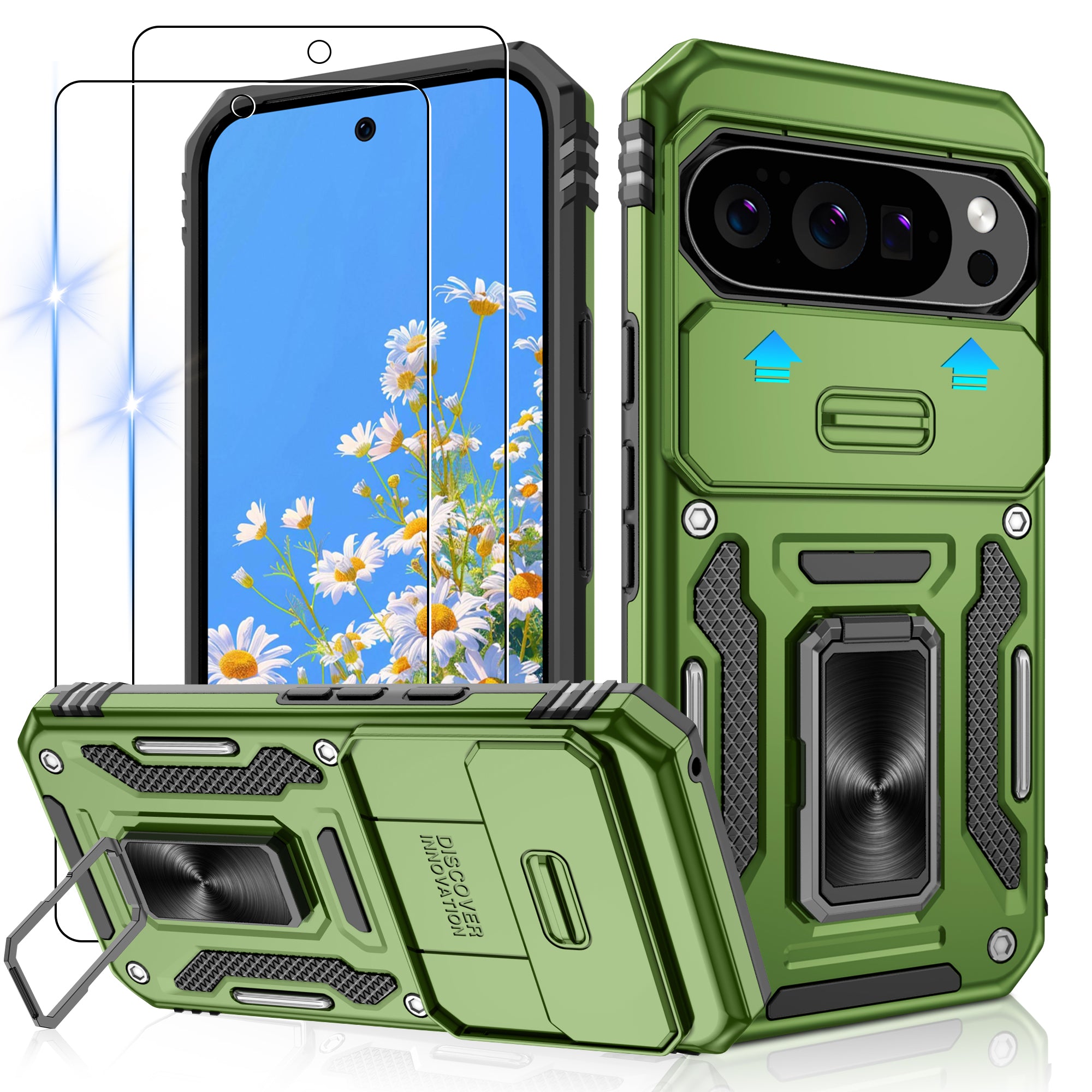 Jshru for Google Pixel 10/10 Pro Case with Screen Protector,Camera Protective Cover,Ring Stand,Phone Case for Men and Women,Shockproof Bumper Phone Cover