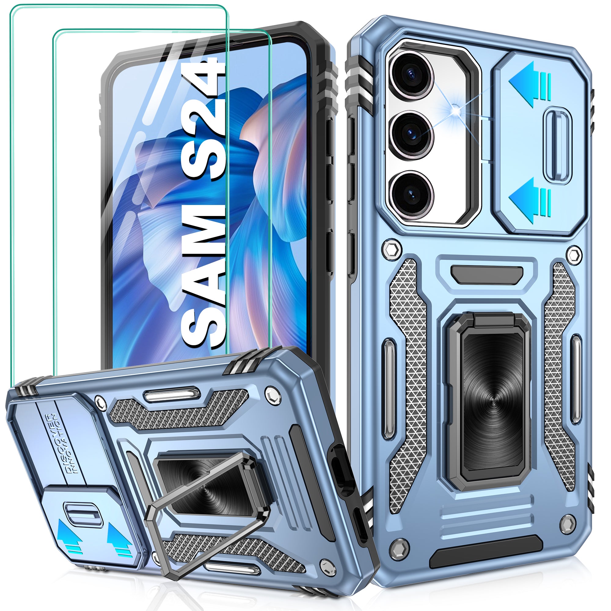 Jshru for Samsung S24/S25 Case with Screen Protector,Camera Protective Cover,Ring Stand,Phone Case for Men and Women,Shockproof Bumper Phone Cover