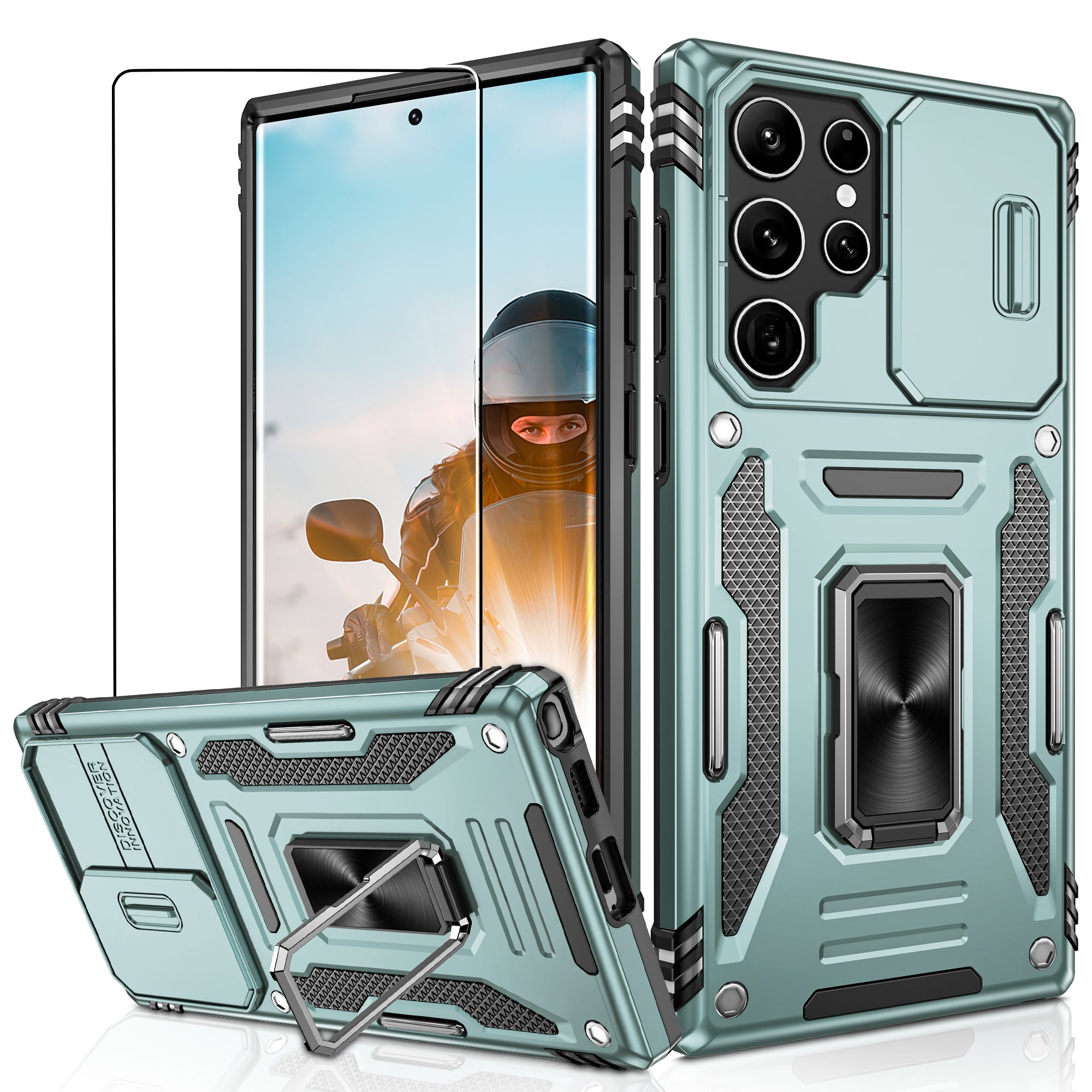 Jshru for Samsung Galaxy S22 Ultra Case with Screen Protector,Camera Protective Cover,Ring Stand,Phone Case for Men and Women,Shockproof Bumper Phone Cover