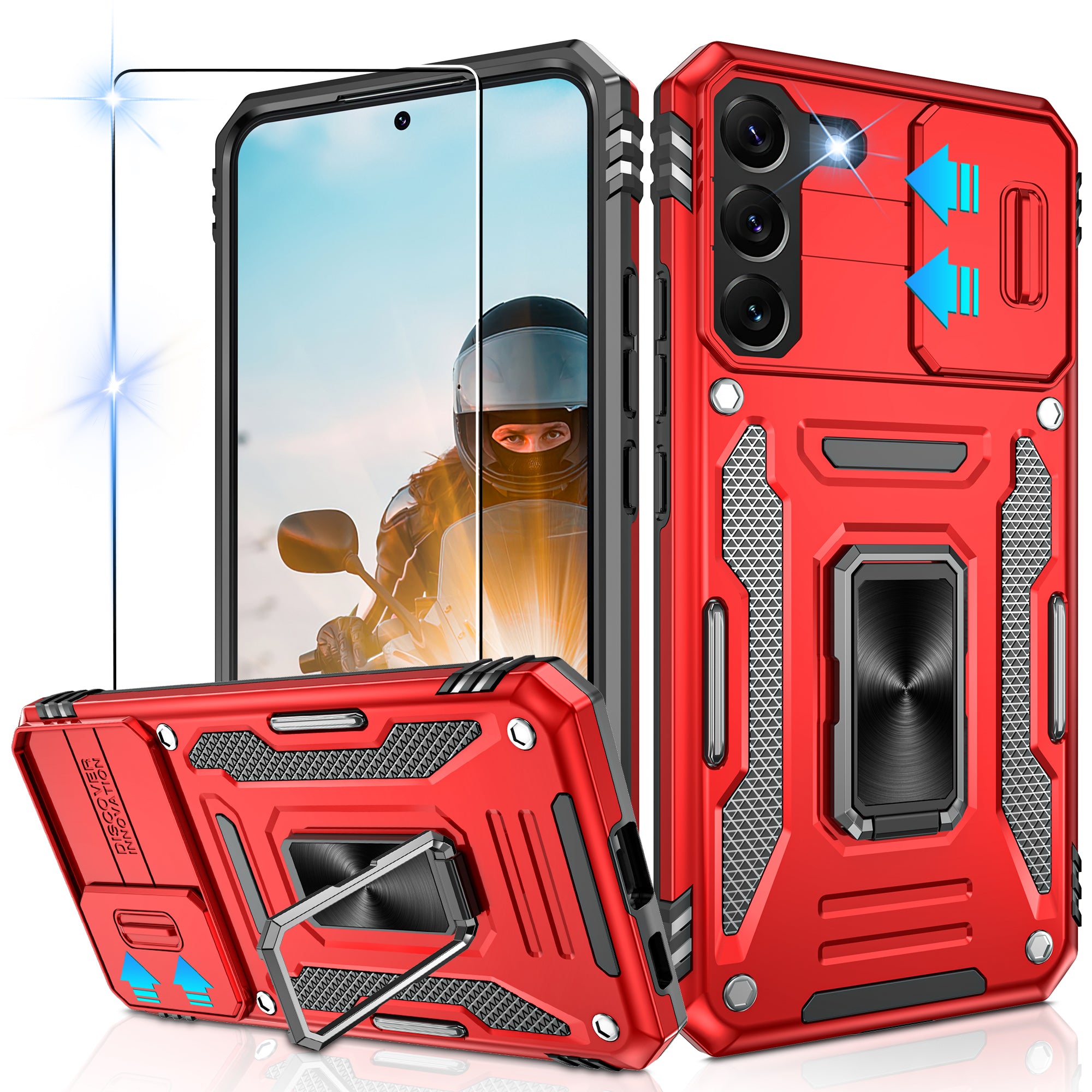 Jshru for Samsung Galaxy S22 Case with Screen Protector,Camera Protective Cover,Ring Stand,Phone Case for Men and Women,Shockproof Bumper Phone Cover