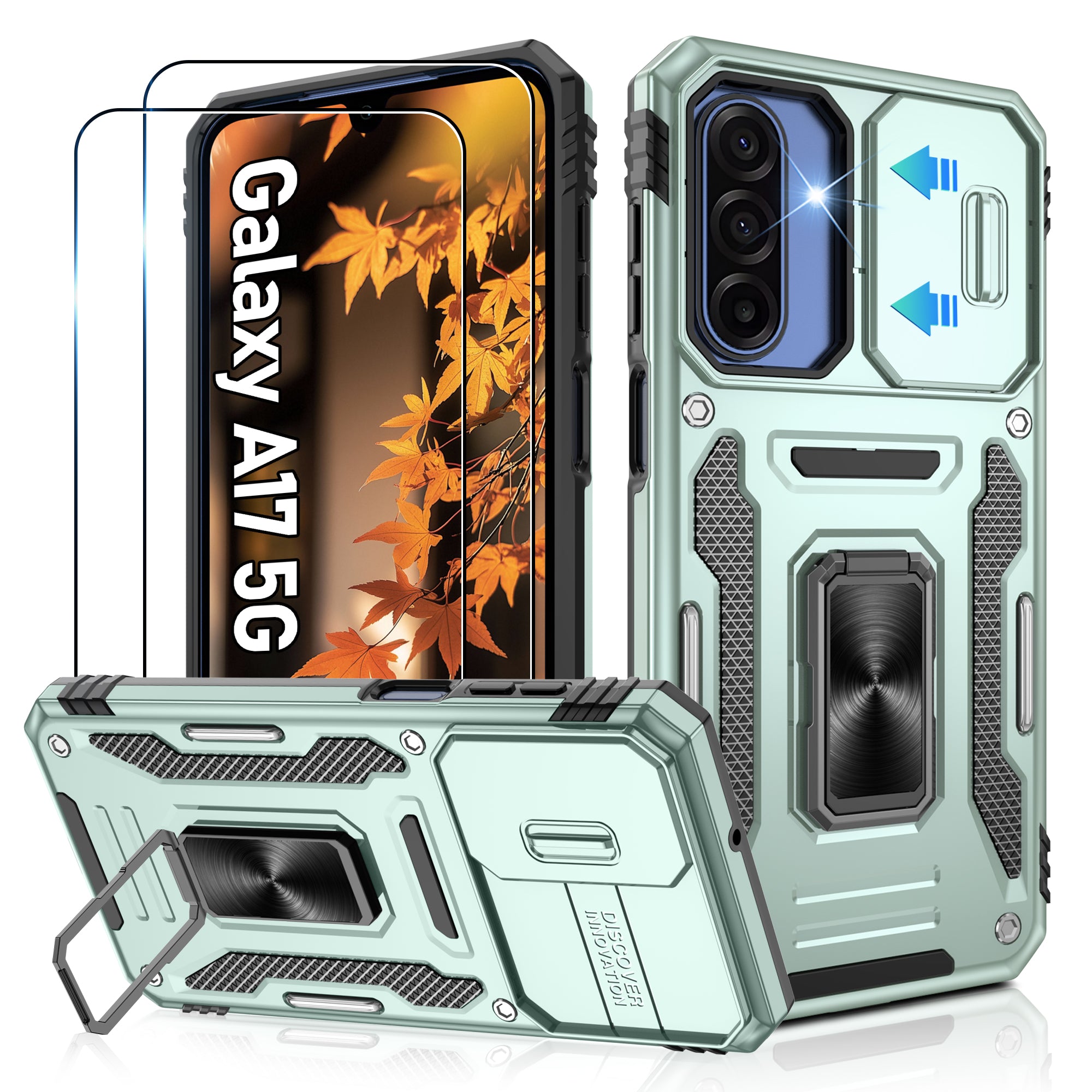 Jshru for Samsung Galaxy A17 Case with Screen Protector,Camera Protective Cover,Ring Stand,Phone Case for Men and Women,Shockproof Bumper Phone Cover