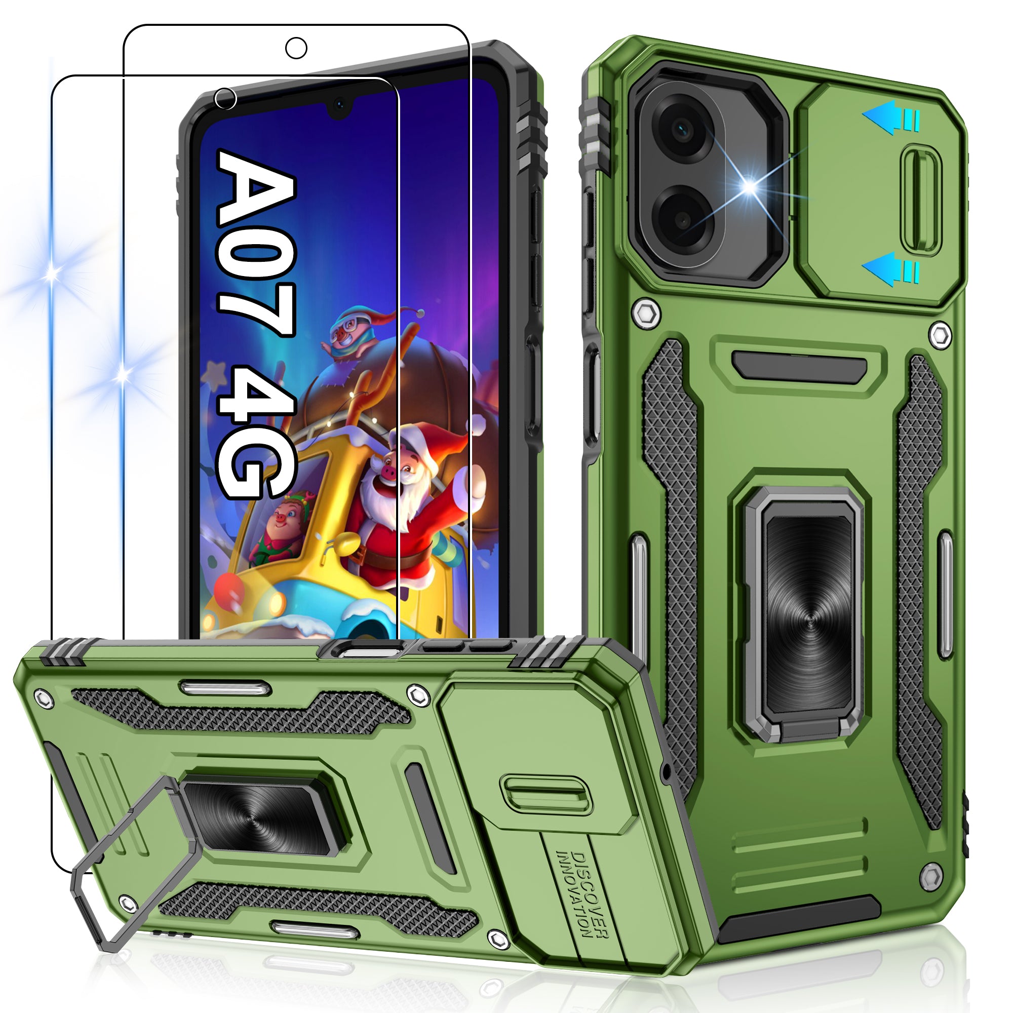 Jshru for Samsung Phone Case with Screen Protector,Camera Protective Cover,Ring Stand,Shockproof Bumper Phone Cover