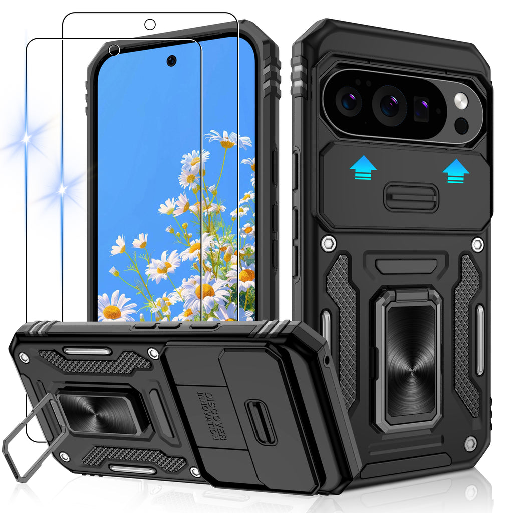 Jshru for Google Pixel 10/10 Pro Case with Screen Protector,Camera Protective Cover,Ring Stand,Phone Case for Men and Women,Shockproof Bumper Phone Cover