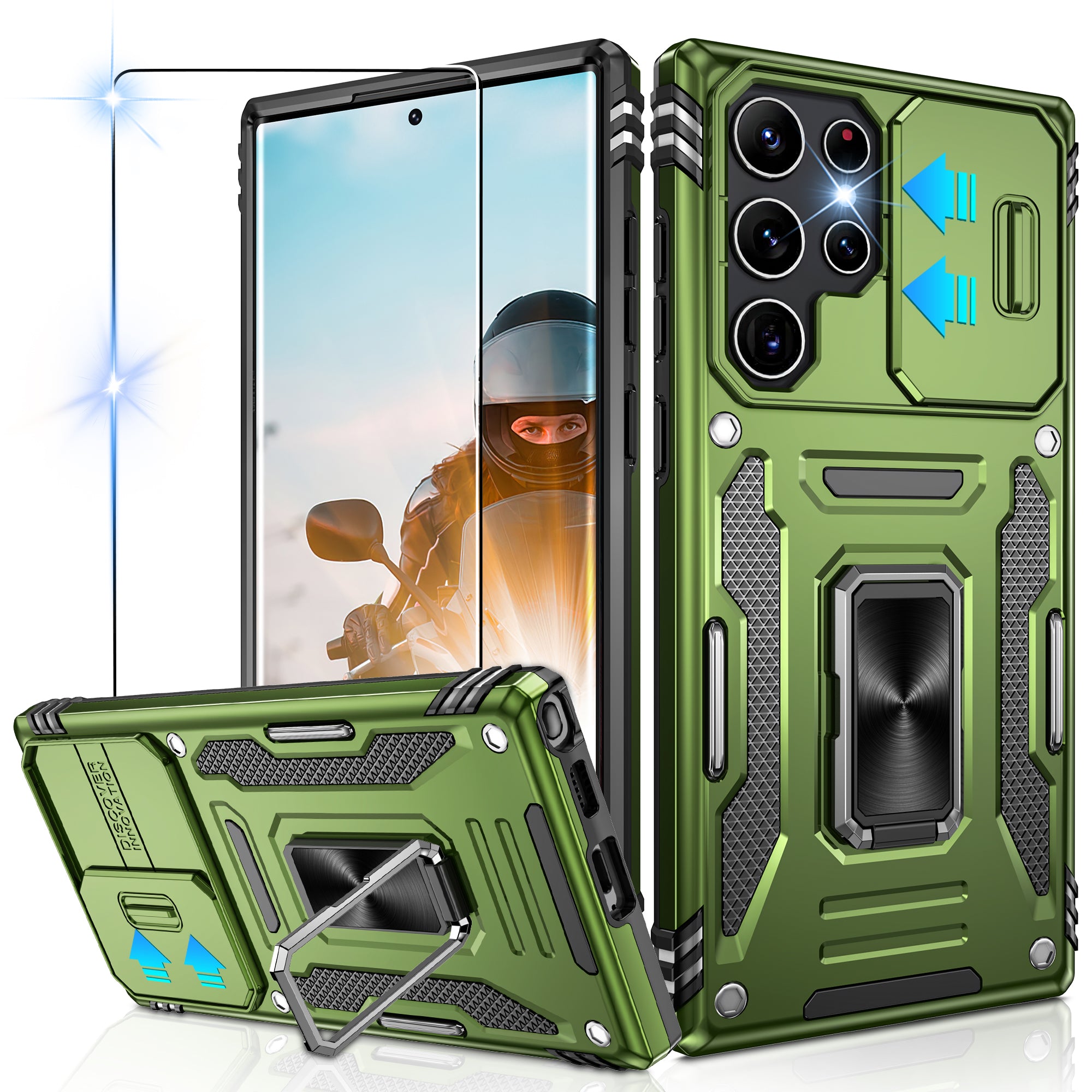 Jshru for Samsung Galaxy S22 Ultra Case with Screen Protector,Camera Protective Cover,Ring Stand,Phone Case for Men and Women,Shockproof Bumper Phone Cover