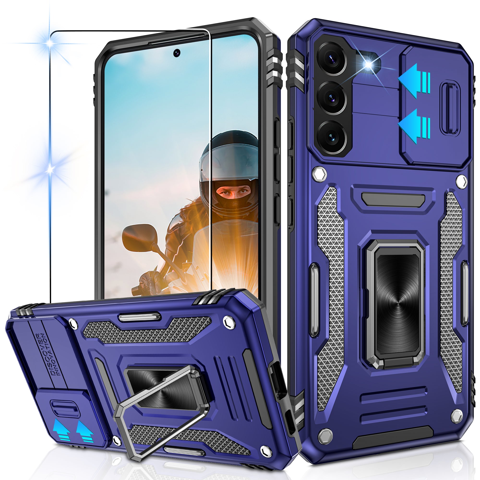 Jshru for Samsung Galaxy S22 Case with Screen Protector,Camera Protective Cover,Ring Stand,Phone Case for Men and Women,Shockproof Bumper Phone Cover