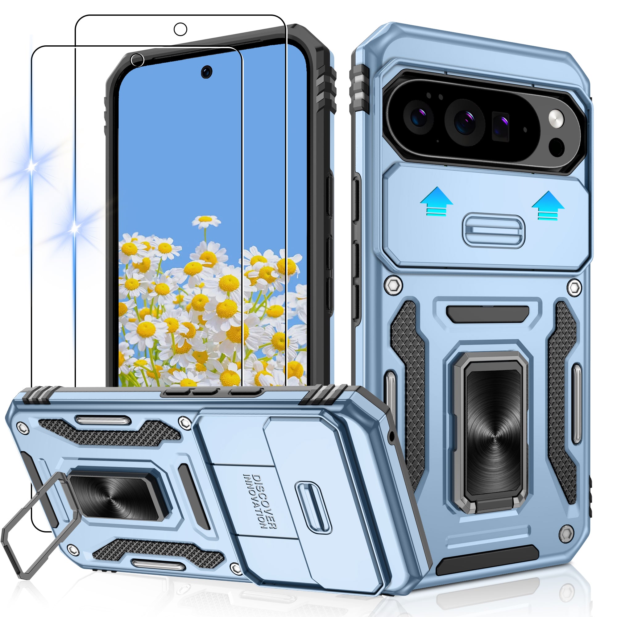 Jshru for Google Pixel 10 Pro XL Case with Screen Protector,Camera Protective Cover,Ring Stand,Phone Case for Men and Women,Shockproof Bumper Phone Cover