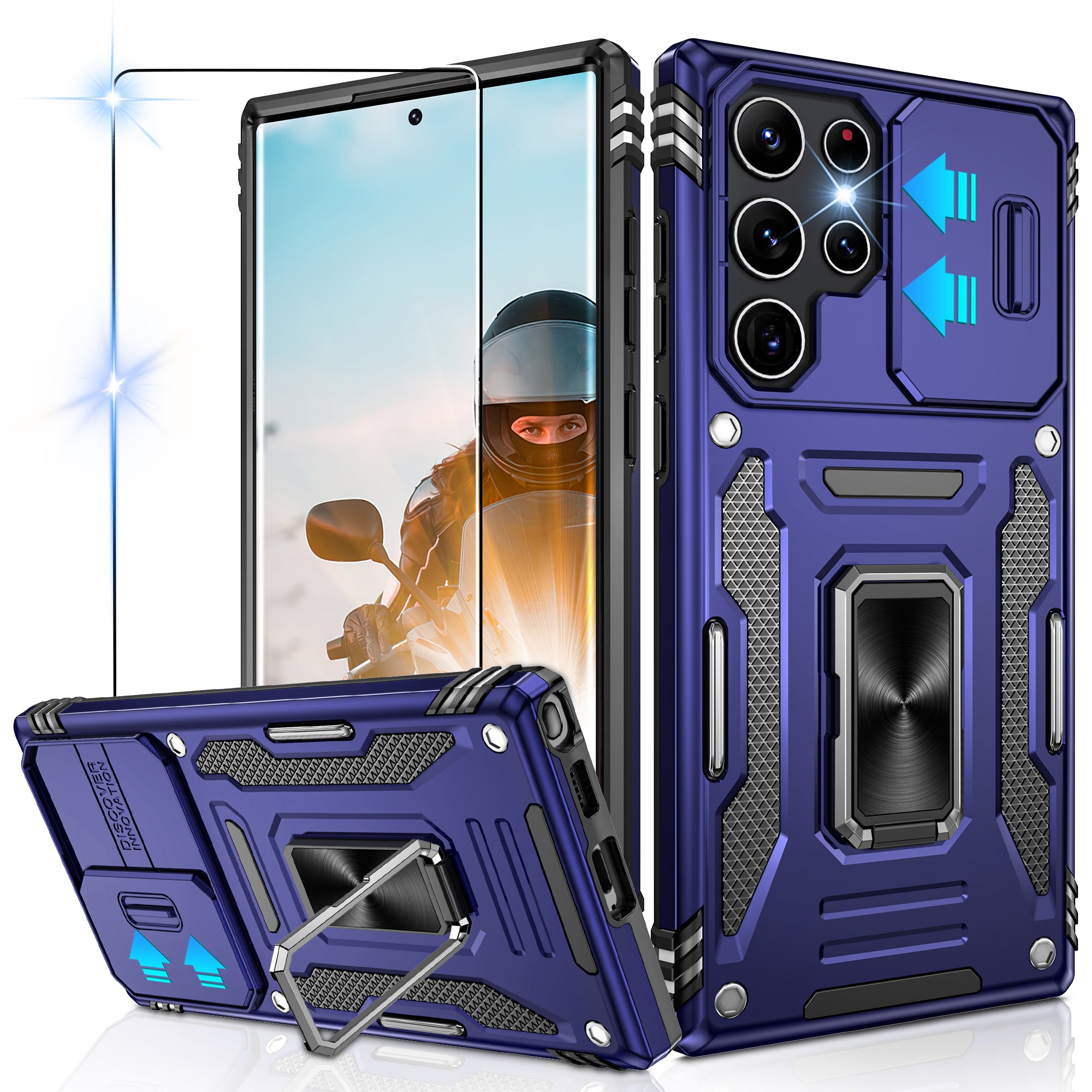 Jshru for Samsung Galaxy S22 Ultra Case with Screen Protector,Camera Protective Cover,Ring Stand,Phone Case for Men and Women,Shockproof Bumper Phone Cover