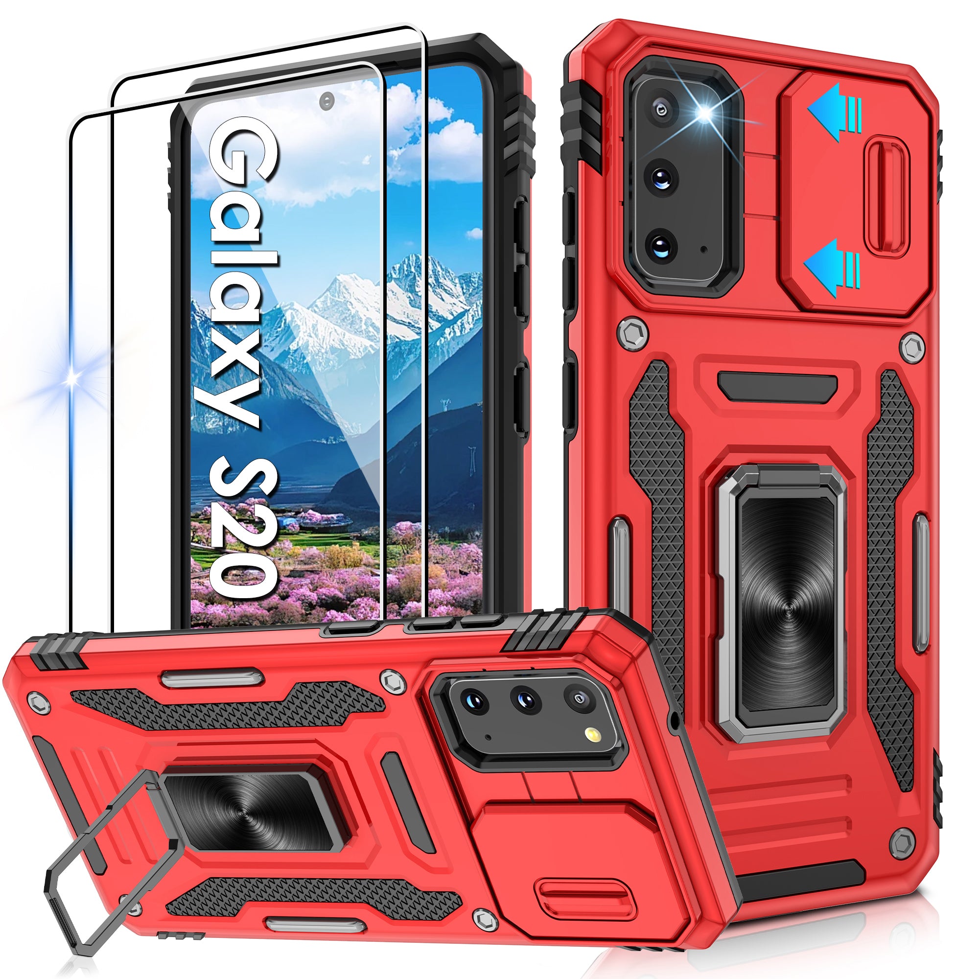 Jshru for Samsung Galaxy S20 Case with Screen Protector,Camera Protective Cover,Ring Stand,Phone Case for Men and Women,Shockproof Bumper Phone Cover