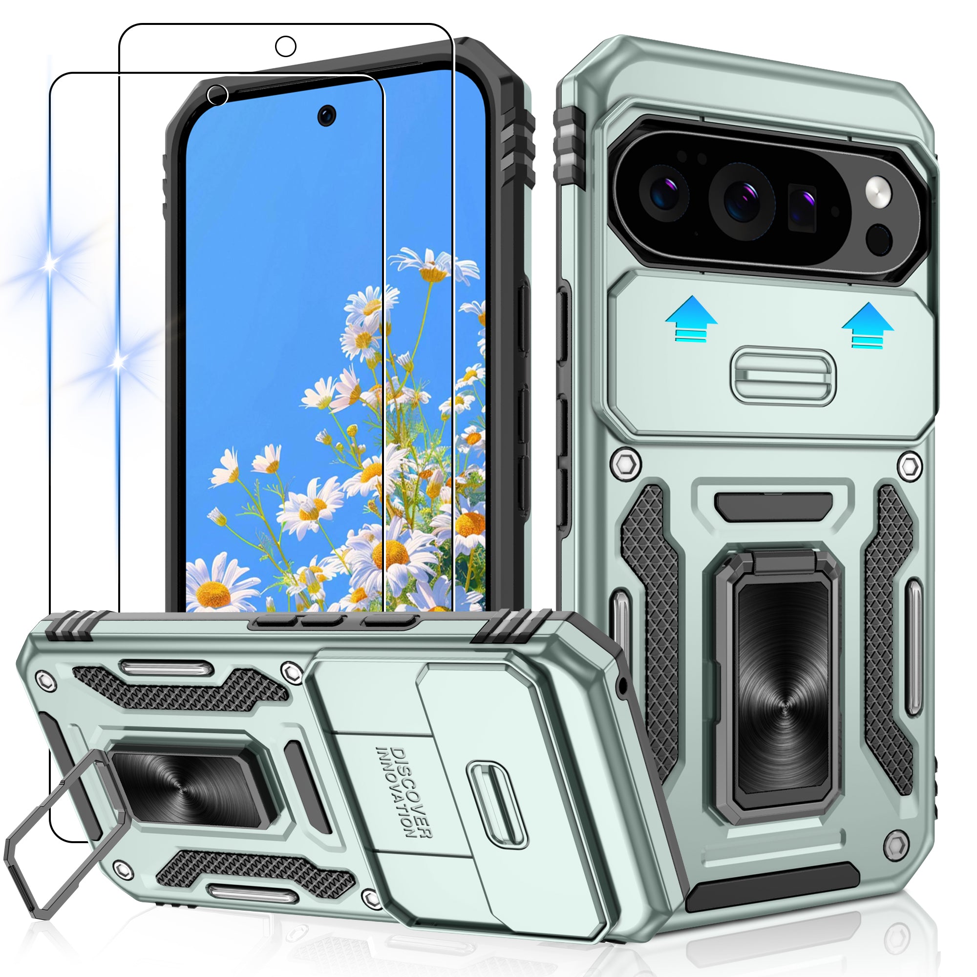 Jshru for Google Pixel 10/10 Pro Case with Screen Protector,Camera Protective Cover,Ring Stand,Phone Case for Men and Women,Shockproof Bumper Phone Cover