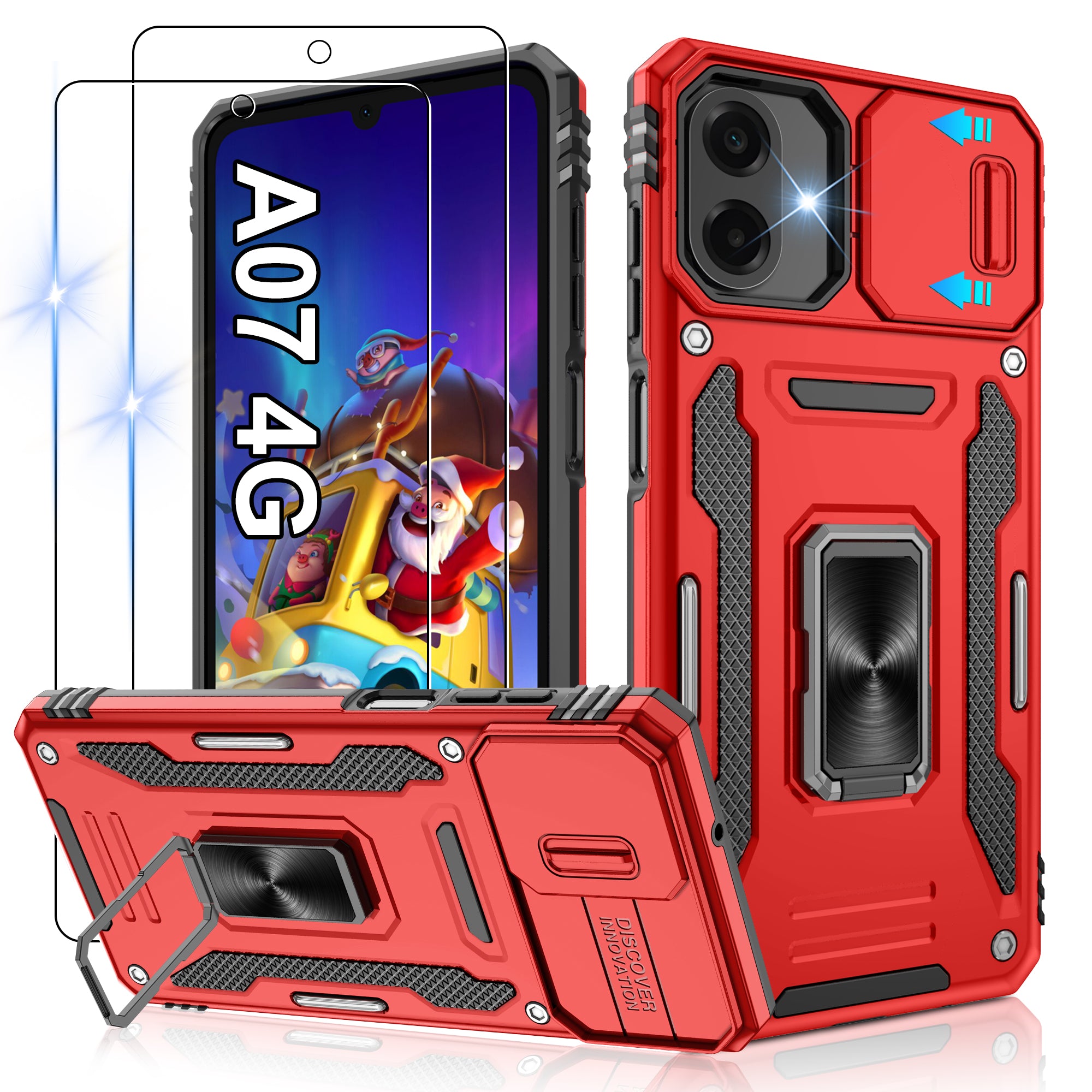 Jshru for Samsung Phone Case with Screen Protector,Camera Protective Cover,Ring Stand,Shockproof Bumper Phone Cover