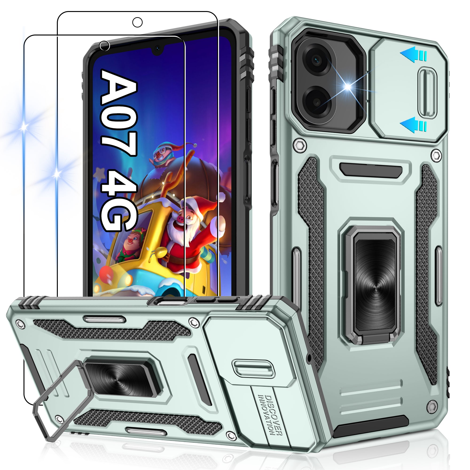 Jshru for Samsung Phone Case with Screen Protector,Camera Protective Cover,Ring Stand,Shockproof Bumper Phone Cover