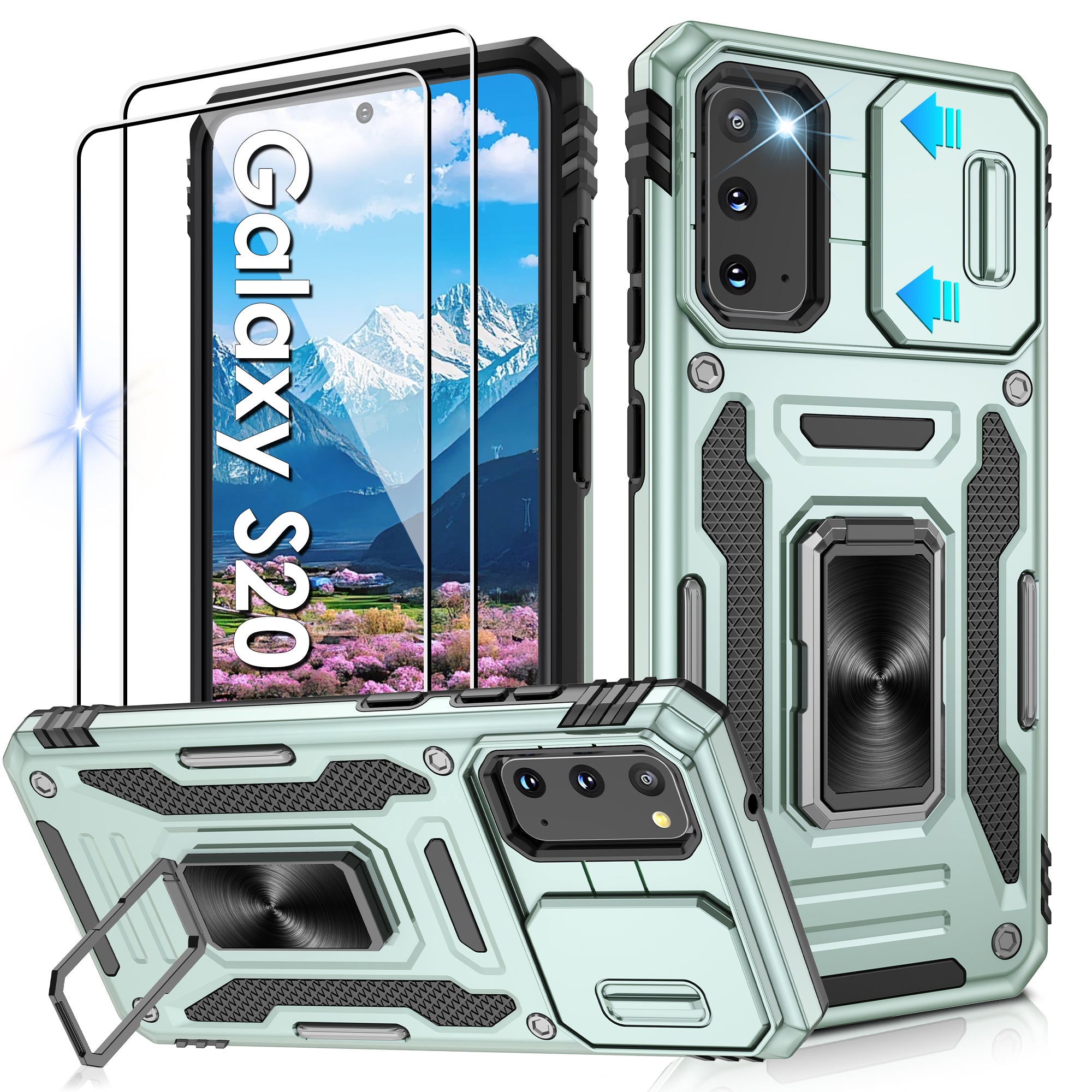 Jshru for Samsung Galaxy S20 Case with Screen Protector,Camera Protective Cover,Ring Stand,Phone Case for Men and Women,Shockproof Bumper Phone Cover