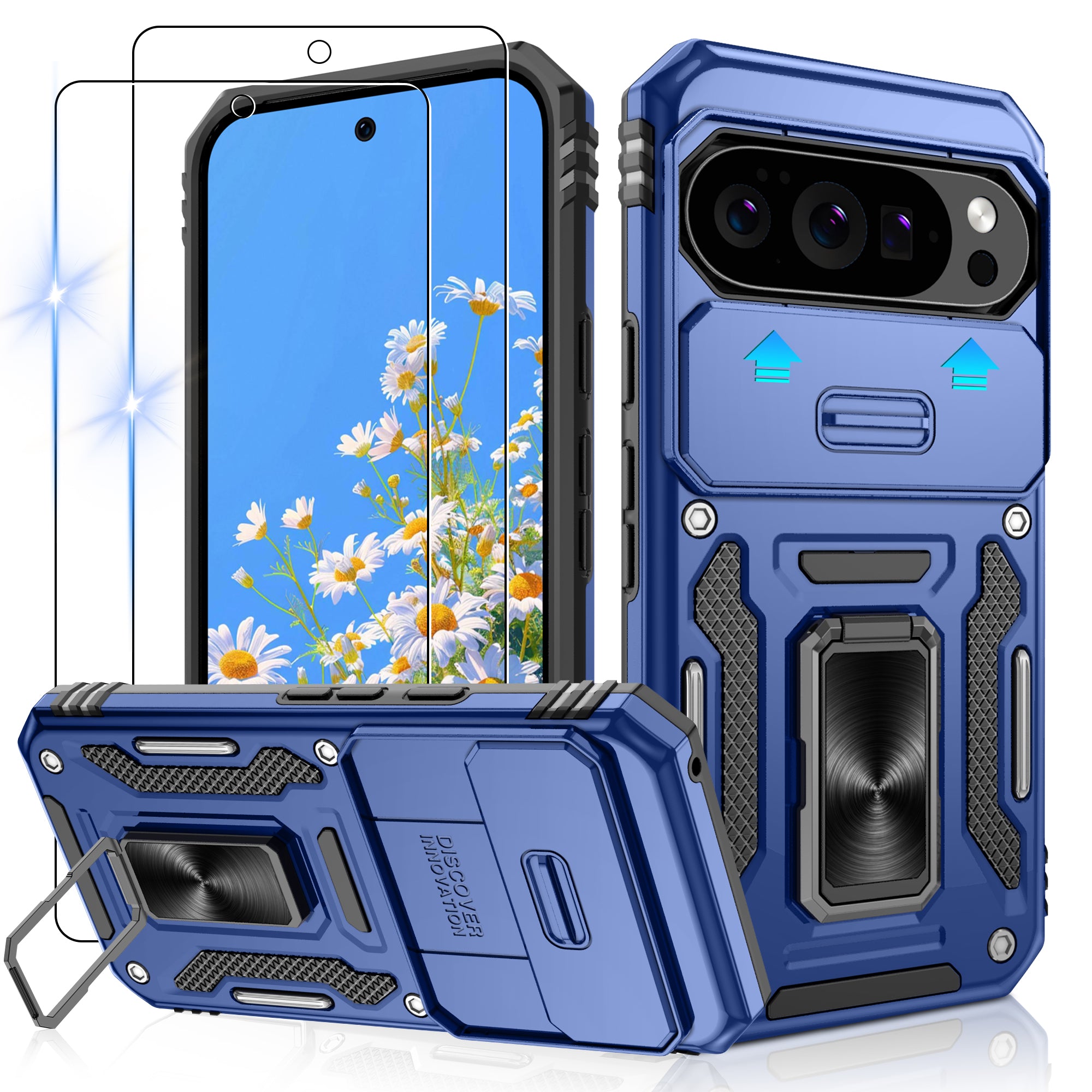 Jshru for Google Pixel 10/10 Pro Case with Screen Protector,Camera Protective Cover,Ring Stand,Phone Case for Men and Women,Shockproof Bumper Phone Cover