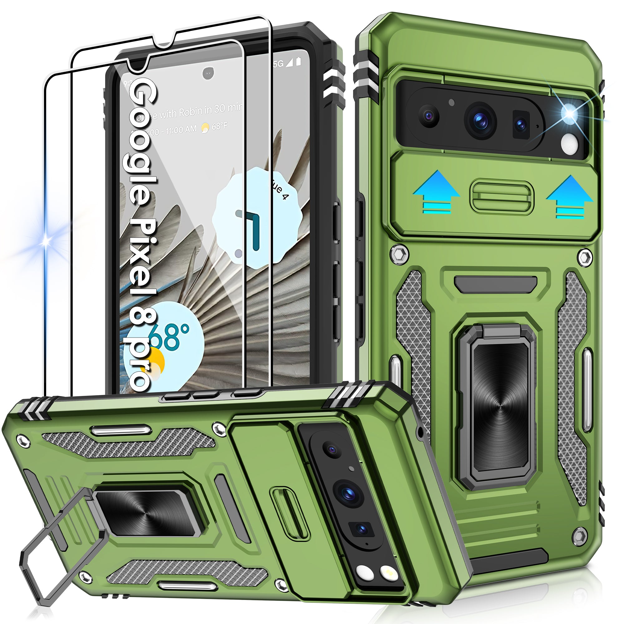 Jshru for Google Pixel 8 Pro Case with Screen Protector,Camera Protective Cover,Ring Stand,Phone Case for Men and Women,Shockproof Bumper Phone Cover