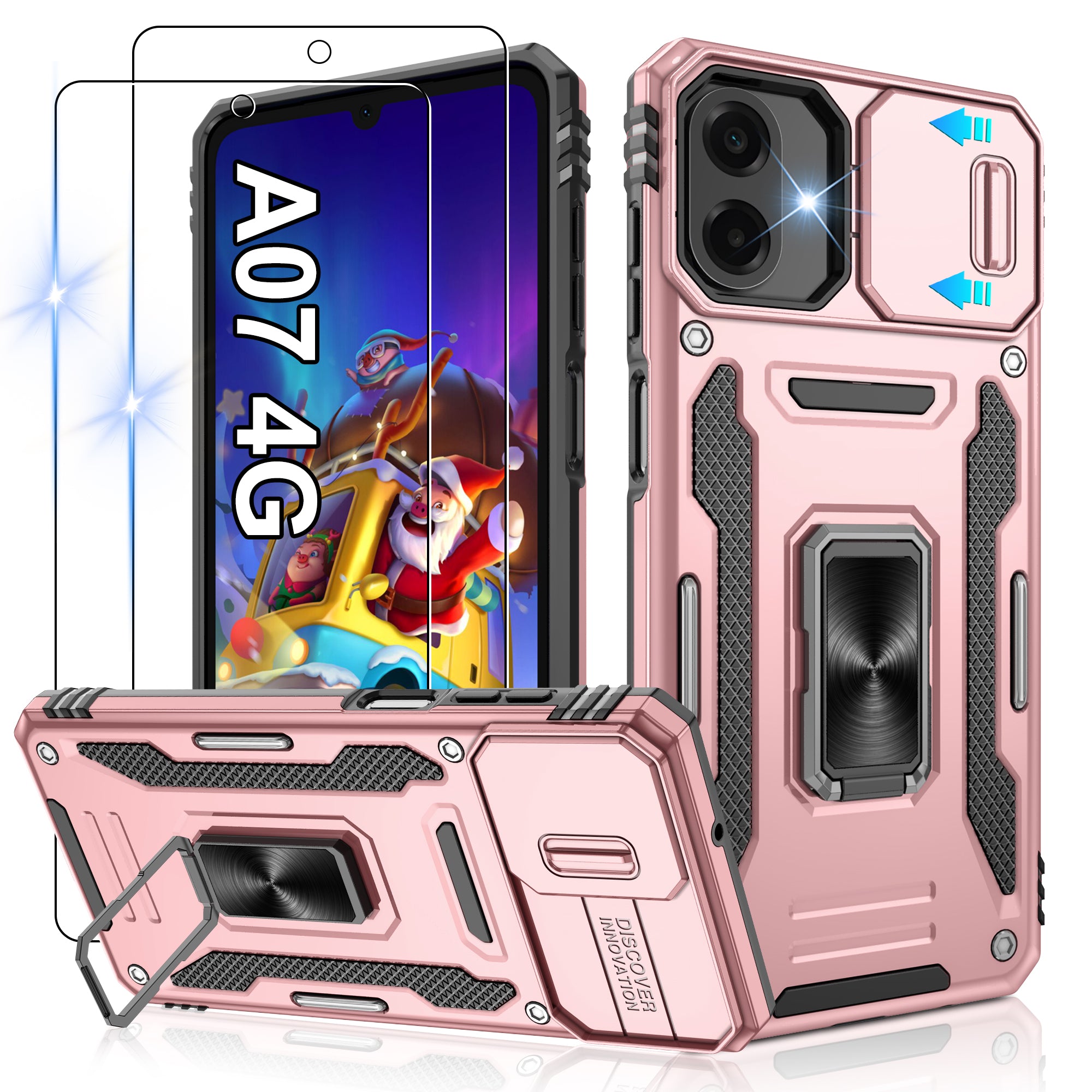 Jshru for Samsung Phone Case with Screen Protector,Camera Protective Cover,Ring Stand,Shockproof Bumper Phone Cover