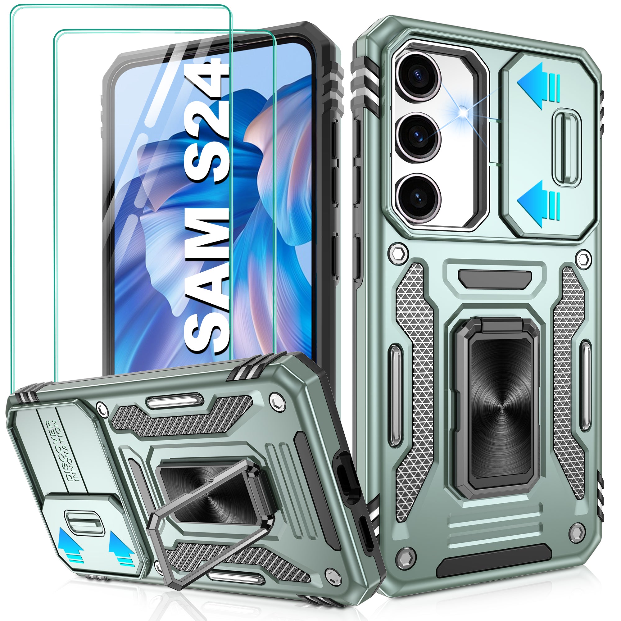 Jshru for Samsung S24/S25 Case with Screen Protector,Camera Protective Cover,Ring Stand,Phone Case for Men and Women,Shockproof Bumper Phone Cover