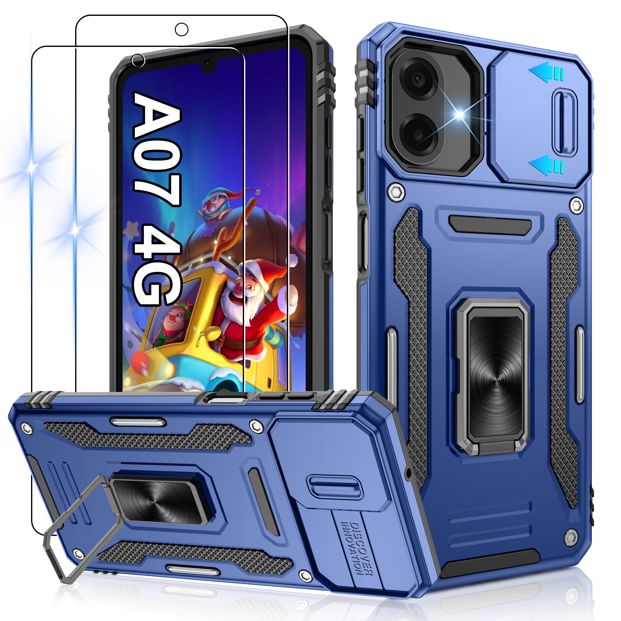 Jshru for Samsung Phone Case with Screen Protector,Camera Protective Cover,Ring Stand,Shockproof Bumper Phone Cover
