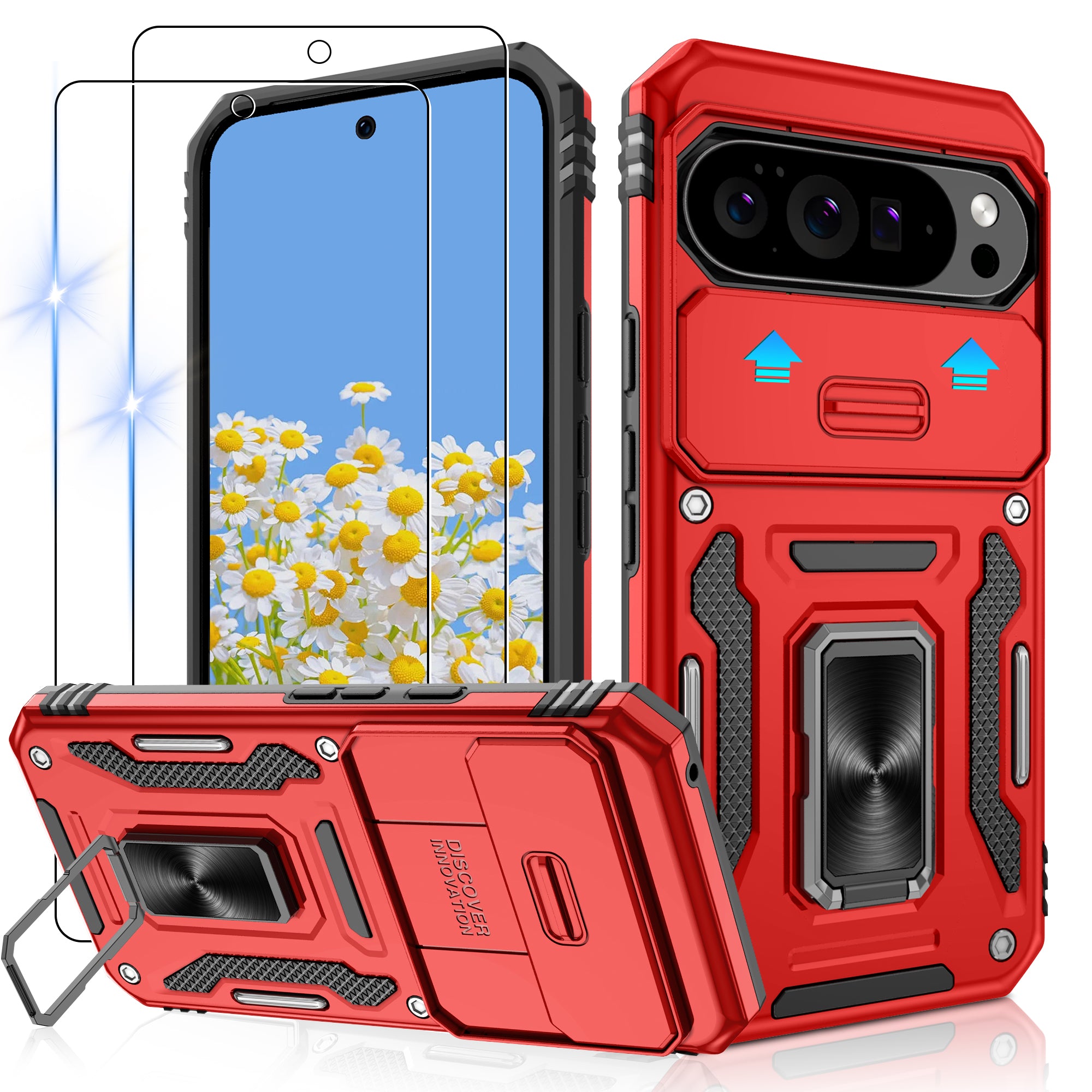 Jshru for Google Pixel 10 Pro XL Case with Screen Protector,Camera Protective Cover,Ring Stand,Phone Case for Men and Women,Shockproof Bumper Phone Cover