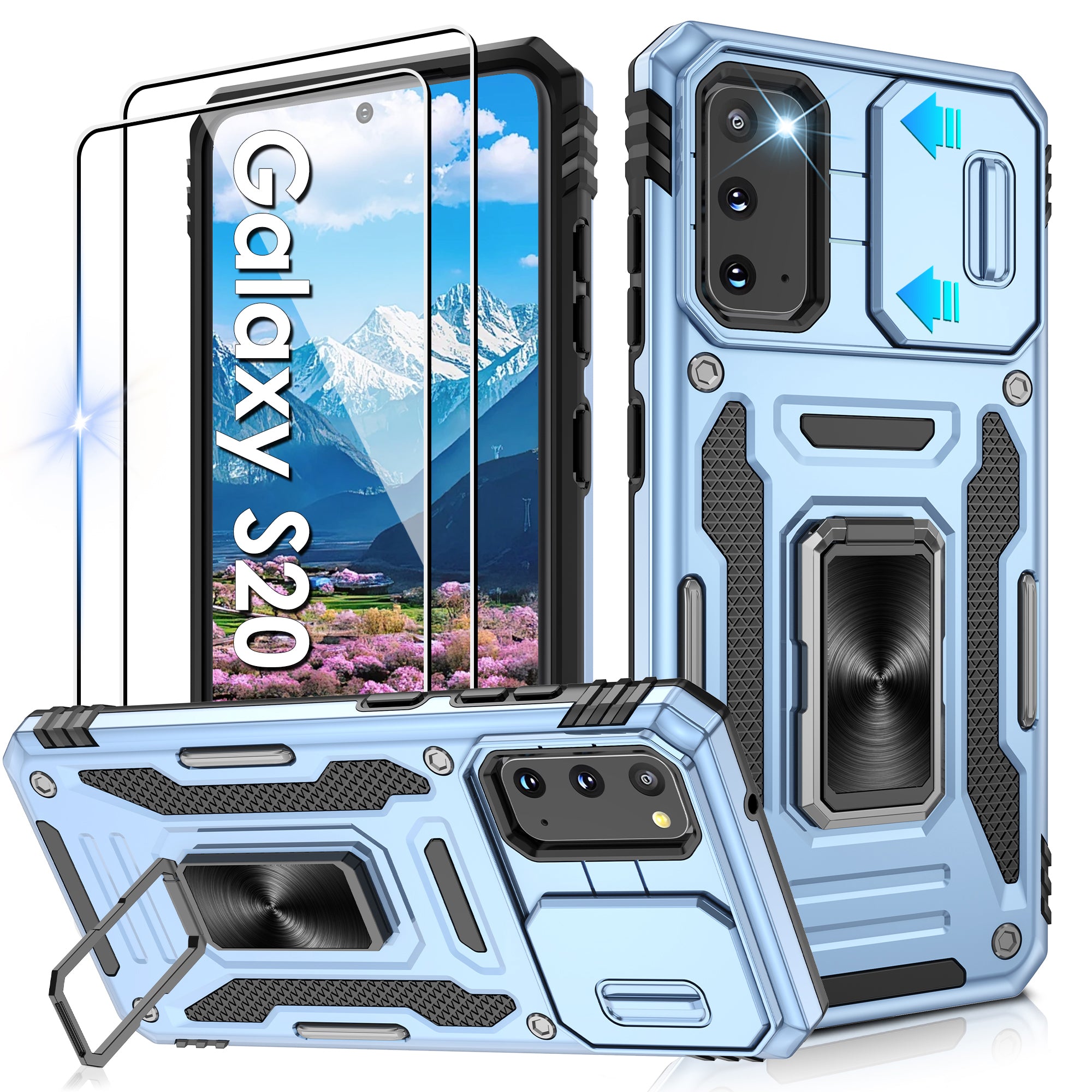 Jshru for Samsung Galaxy S20 Case with Screen Protector,Camera Protective Cover,Ring Stand,Phone Case for Men and Women,Shockproof Bumper Phone Cover