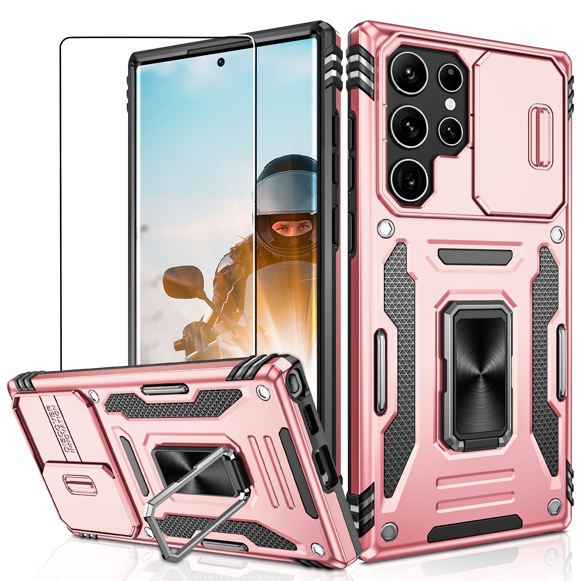 Jshru for Samsung Galaxy S22 Ultra Case with Screen Protector,Camera Protective Cover,Ring Stand,Phone Case for Men and Women,Shockproof Bumper Phone Cover