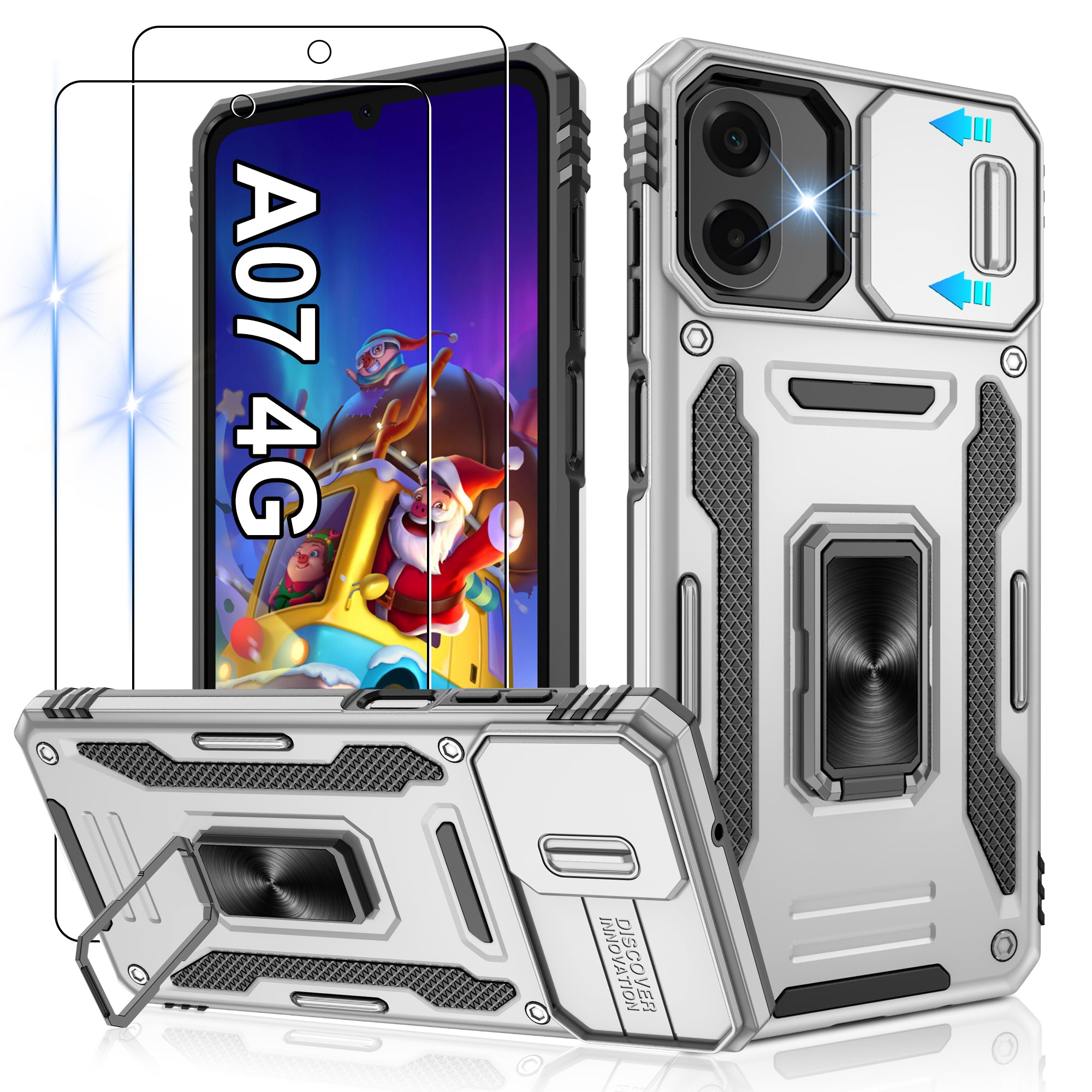 Jshru for Samsung Phone Case with Screen Protector,Camera Protective Cover,Ring Stand,Shockproof Bumper Phone Cover