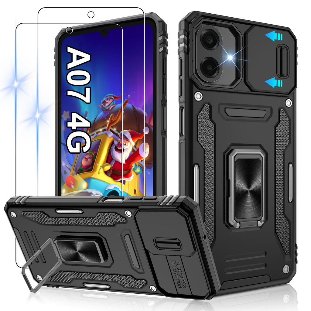 Jshru for Samsung Phone Case with Screen Protector,Camera Protective Cover,Ring Stand,Shockproof Bumper Phone Cover