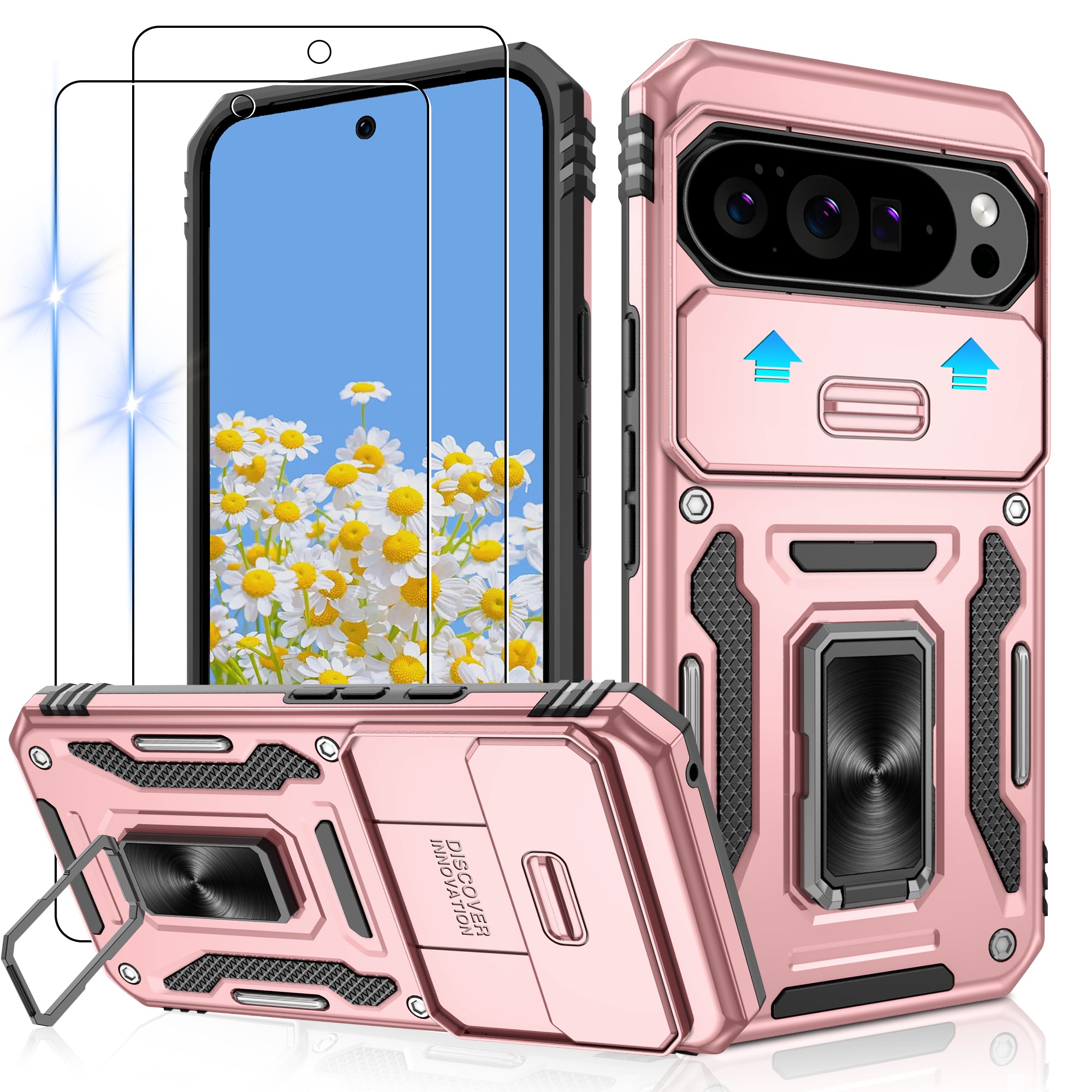 Jshru for Google Pixel 10 Pro XL Case with Screen Protector,Camera Protective Cover,Ring Stand,Phone Case for Men and Women,Shockproof Bumper Phone Cover