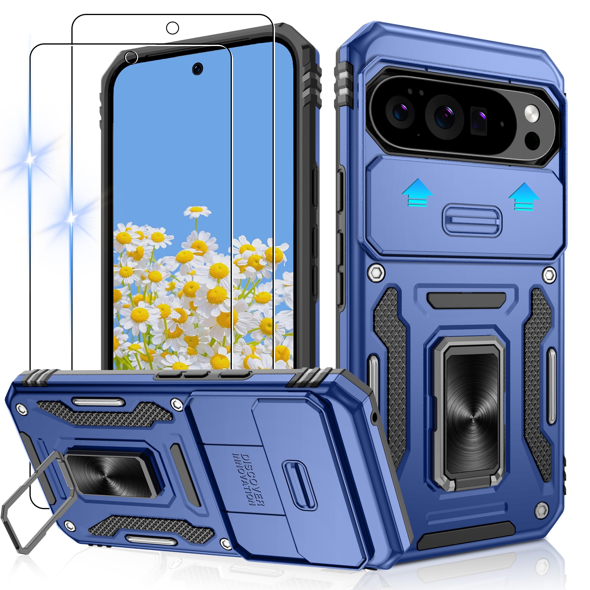 Jshru for Google Pixel 10 Pro XL Case with Screen Protector,Camera Protective Cover,Ring Stand,Phone Case for Men and Women,Shockproof Bumper Phone Cover