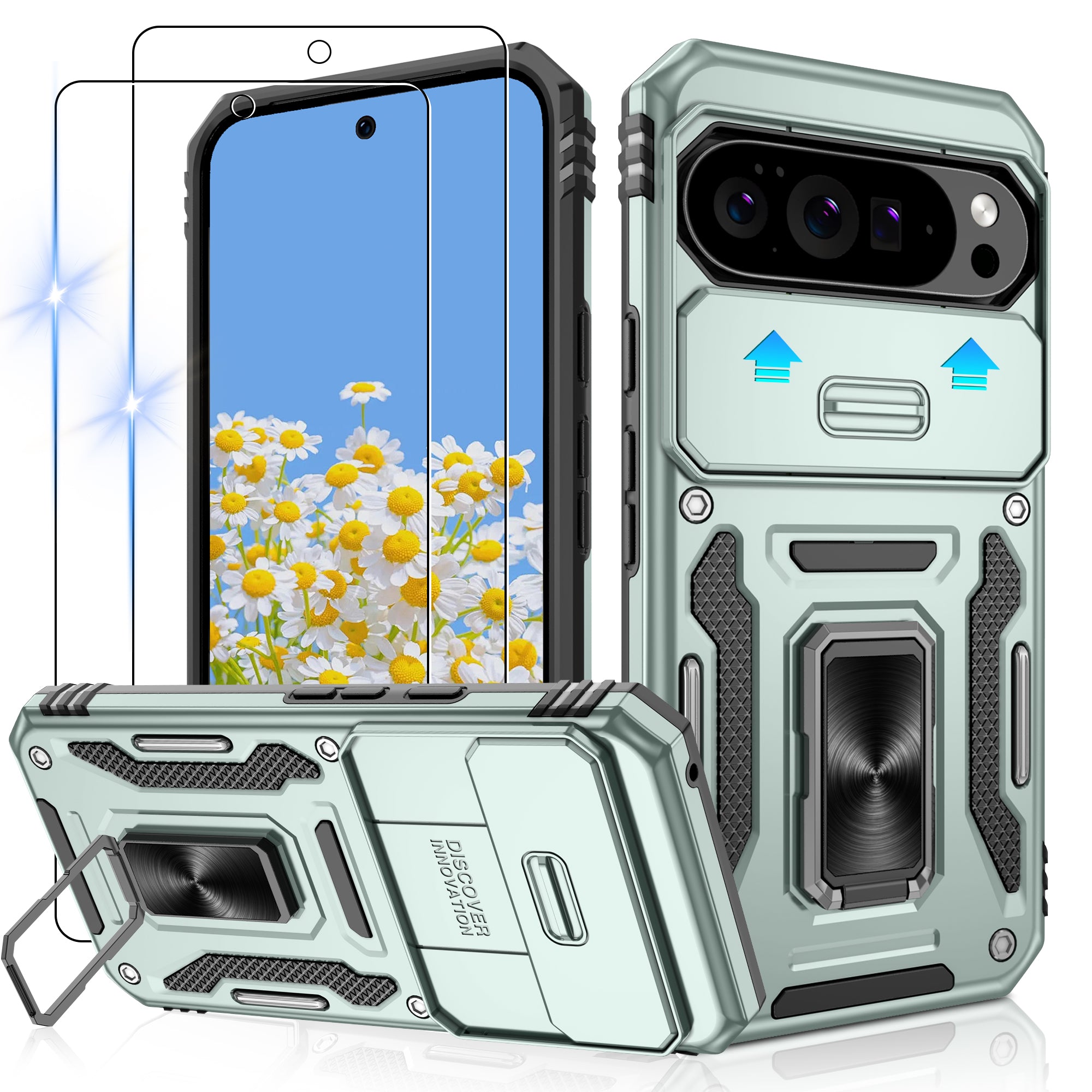 Jshru for Google Pixel 10 Pro XL Case with Screen Protector,Camera Protective Cover,Ring Stand,Phone Case for Men and Women,Shockproof Bumper Phone Cover