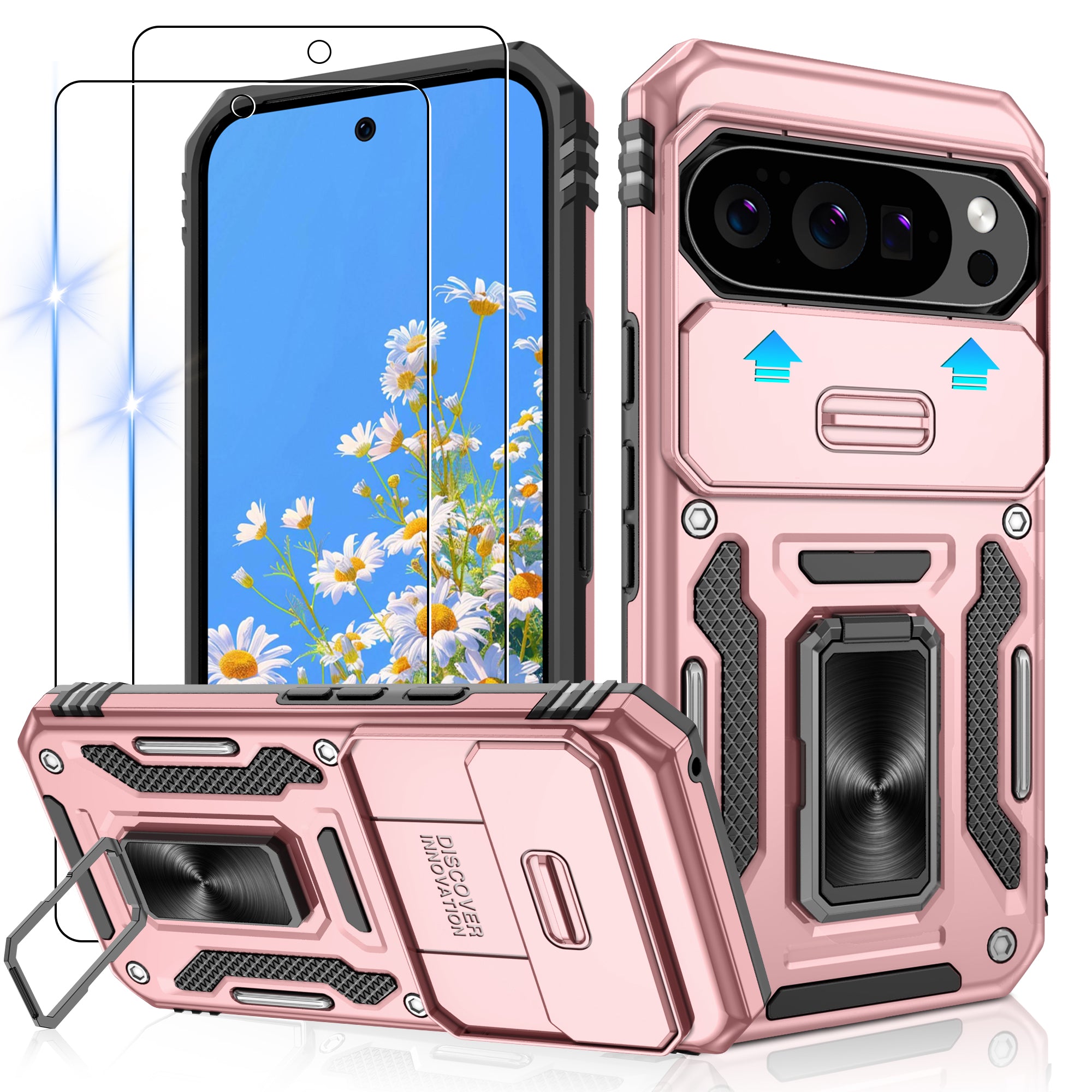 Jshru for Google Pixel 10/10 Pro Case with Screen Protector,Camera Protective Cover,Ring Stand,Phone Case for Men and Women,Shockproof Bumper Phone Cover