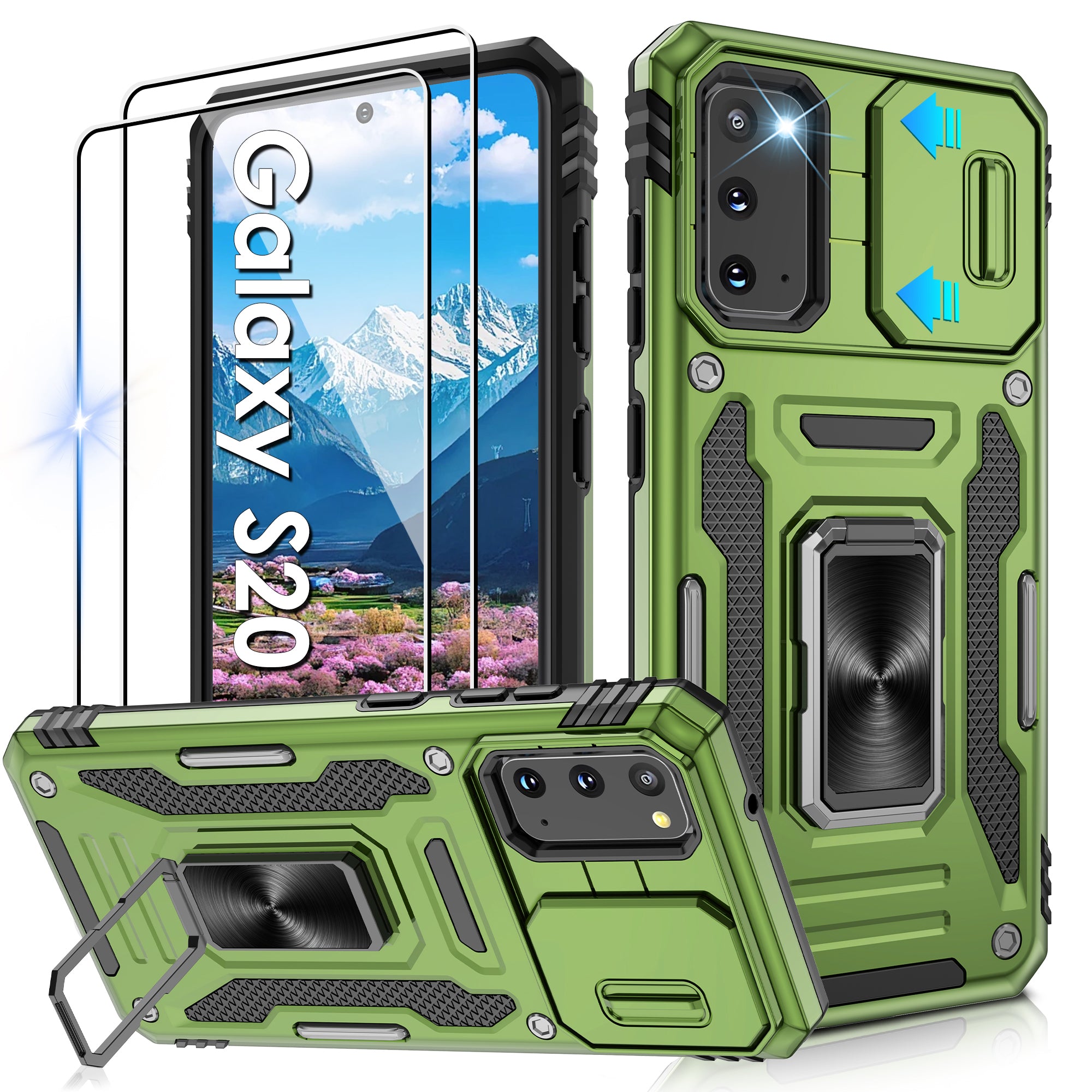 Jshru for Samsung Galaxy S20 Case with Screen Protector,Camera Protective Cover,Ring Stand,Phone Case for Men and Women,Shockproof Bumper Phone Cover