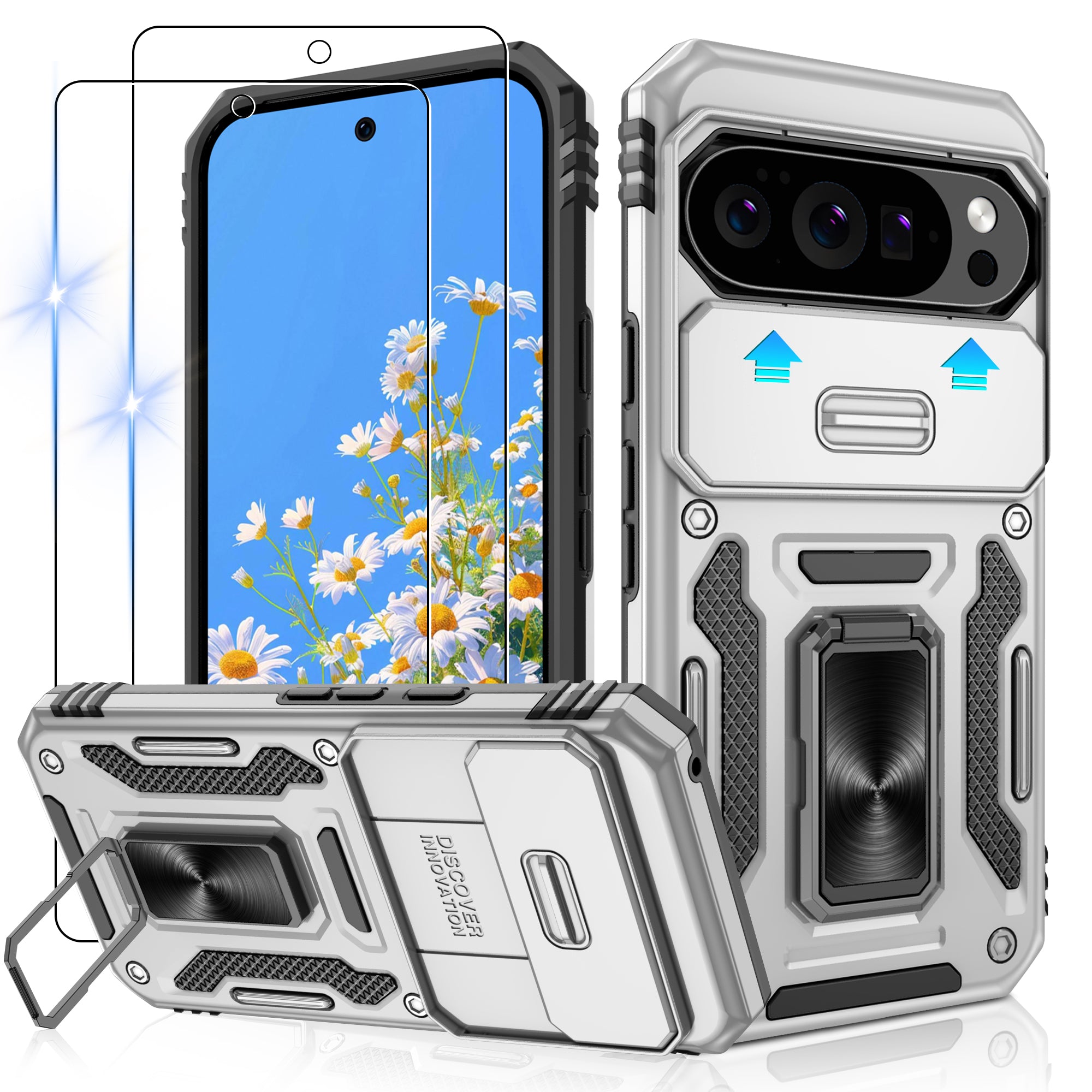 Jshru for Google Pixel 10/10 Pro Case with Screen Protector,Camera Protective Cover,Ring Stand,Phone Case for Men and Women,Shockproof Bumper Phone Cover