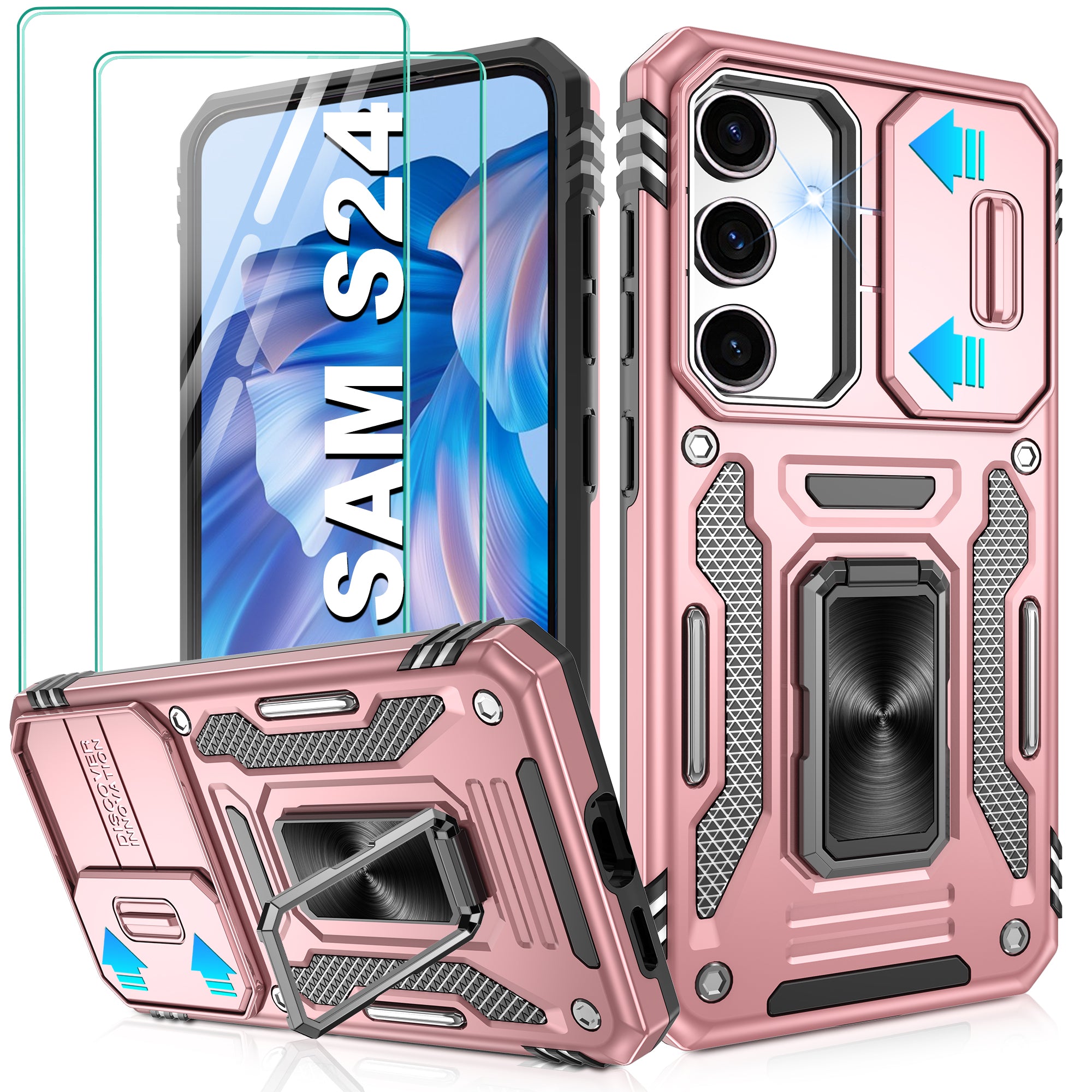 Jshru for Samsung S24/S25 Case with Screen Protector,Camera Protective Cover,Ring Stand,Phone Case for Men and Women,Shockproof Bumper Phone Cover