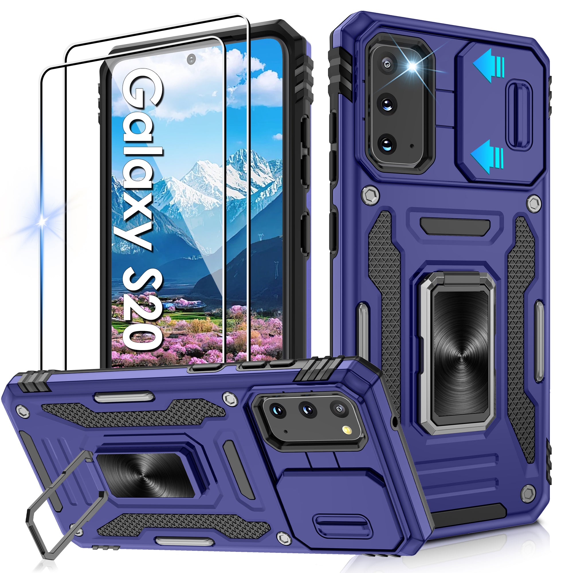 Jshru for Samsung Galaxy S20 Case with Screen Protector,Camera Protective Cover,Ring Stand,Phone Case for Men and Women,Shockproof Bumper Phone Cover