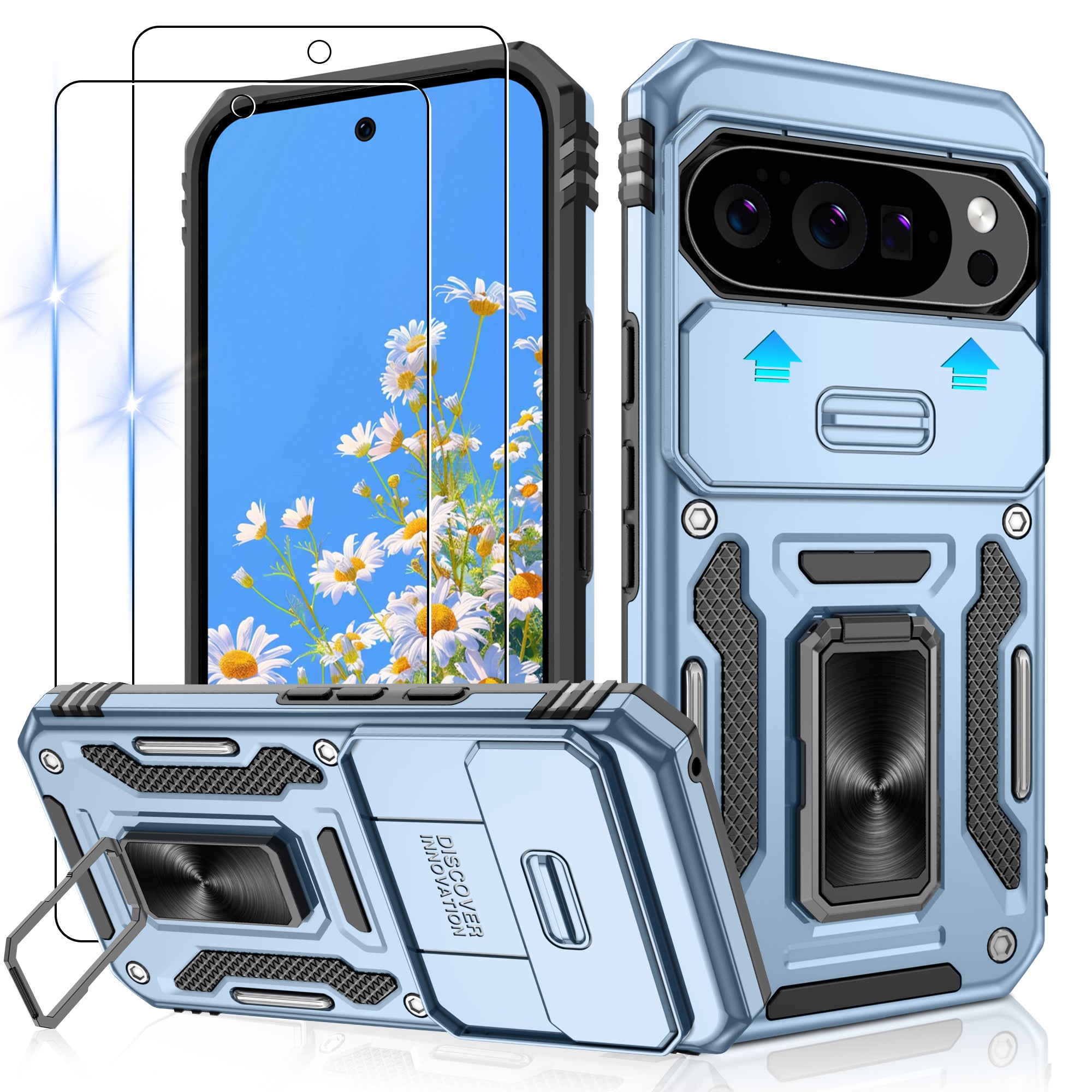 Jshru for Google Pixel 10/10 Pro Case with Screen Protector,Camera Protective Cover,Ring Stand,Phone Case for Men and Women,Shockproof Bumper Phone Cover