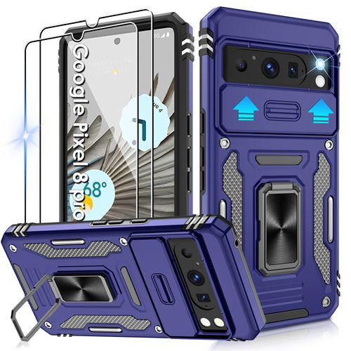 Jshru for Google Pixel 8 Pro Case with Screen Protector,Camera Protective Cover,Ring Stand,Phone Case for Men and Women,Shockproof Bumper Phone Cover