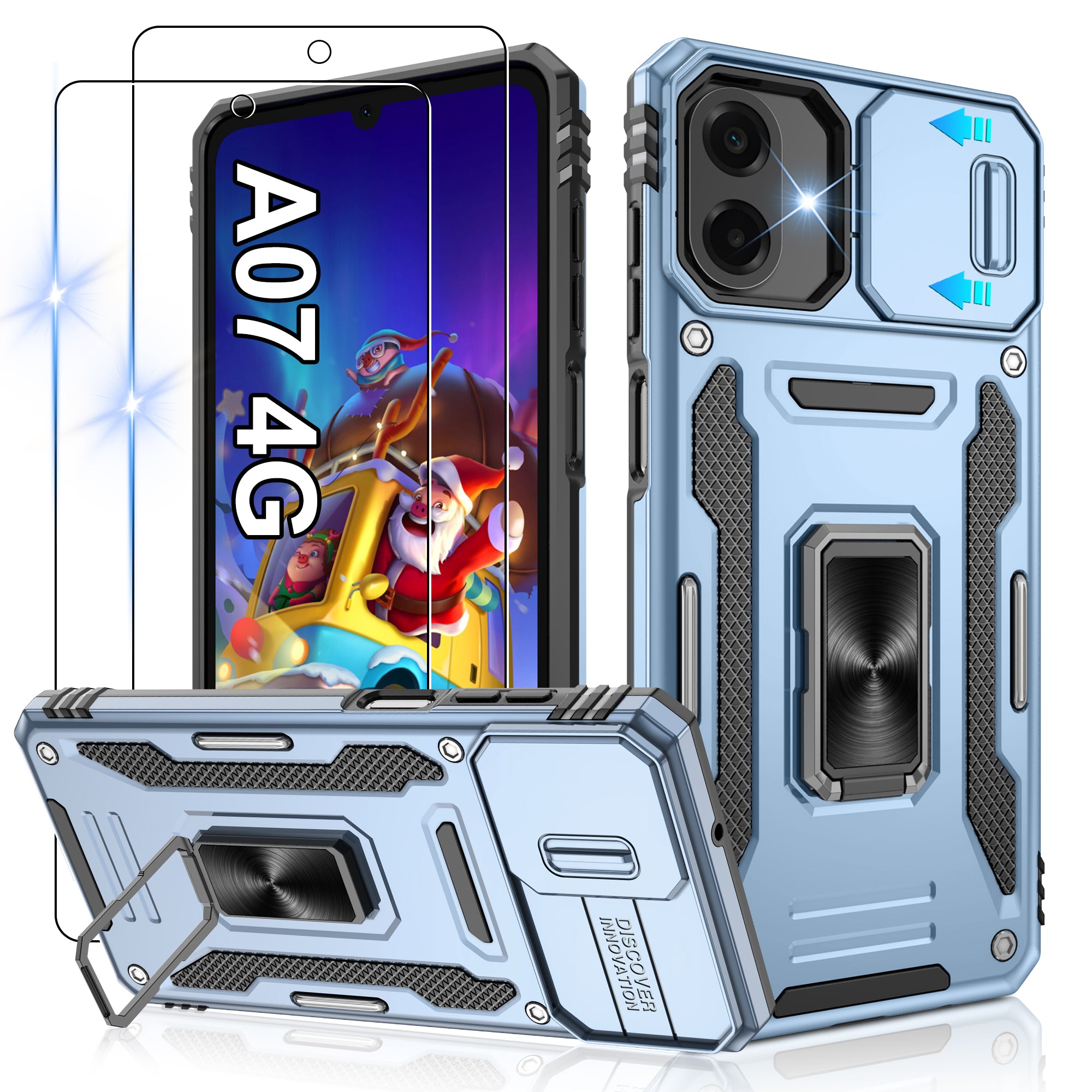 Jshru for Samsung Phone Case with Screen Protector,Camera Protective Cover,Ring Stand,Shockproof Bumper Phone Cover