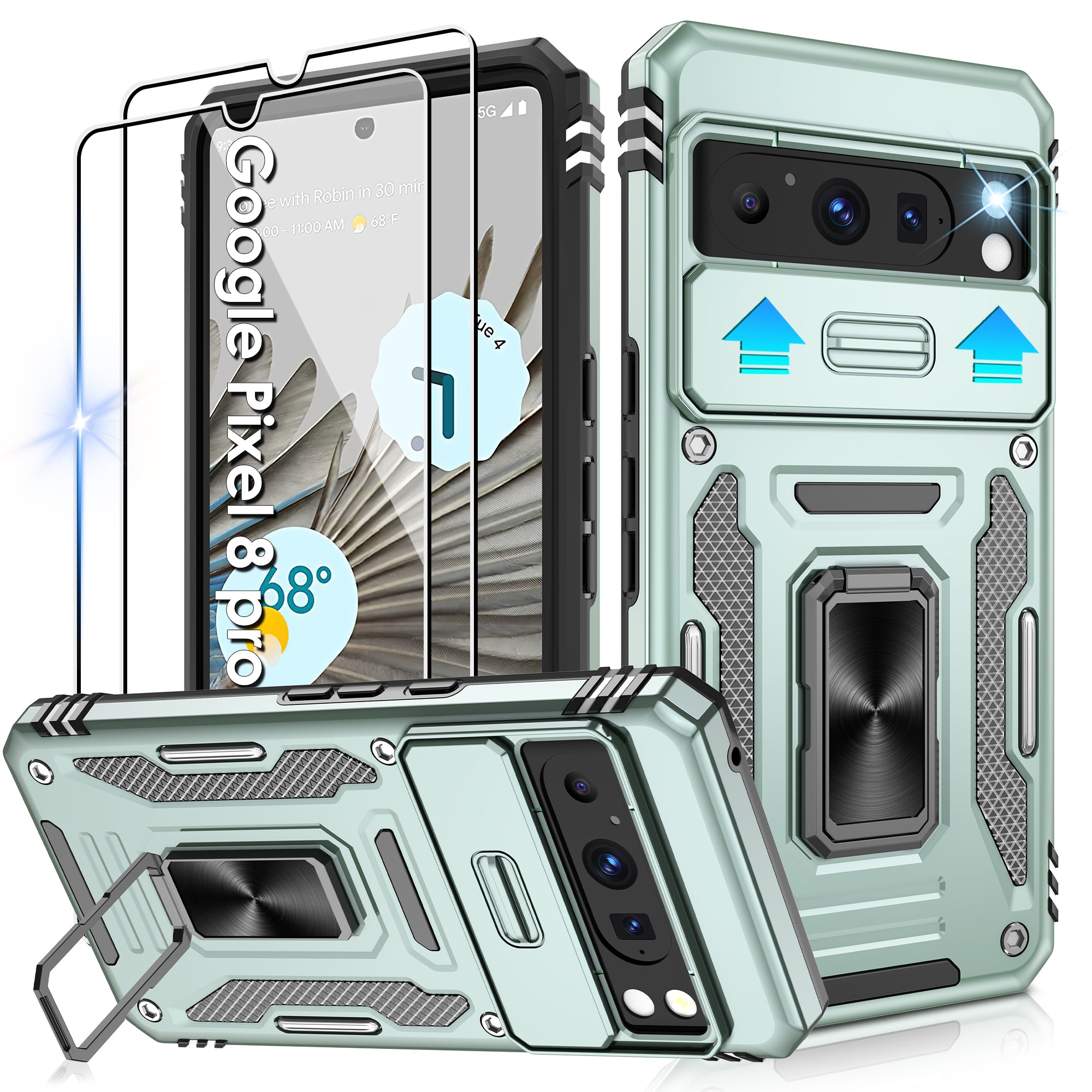 Jshru for Google Pixel 8 Pro Case with Screen Protector,Camera Protective Cover,Ring Stand,Phone Case for Men and Women,Shockproof Bumper Phone Cover