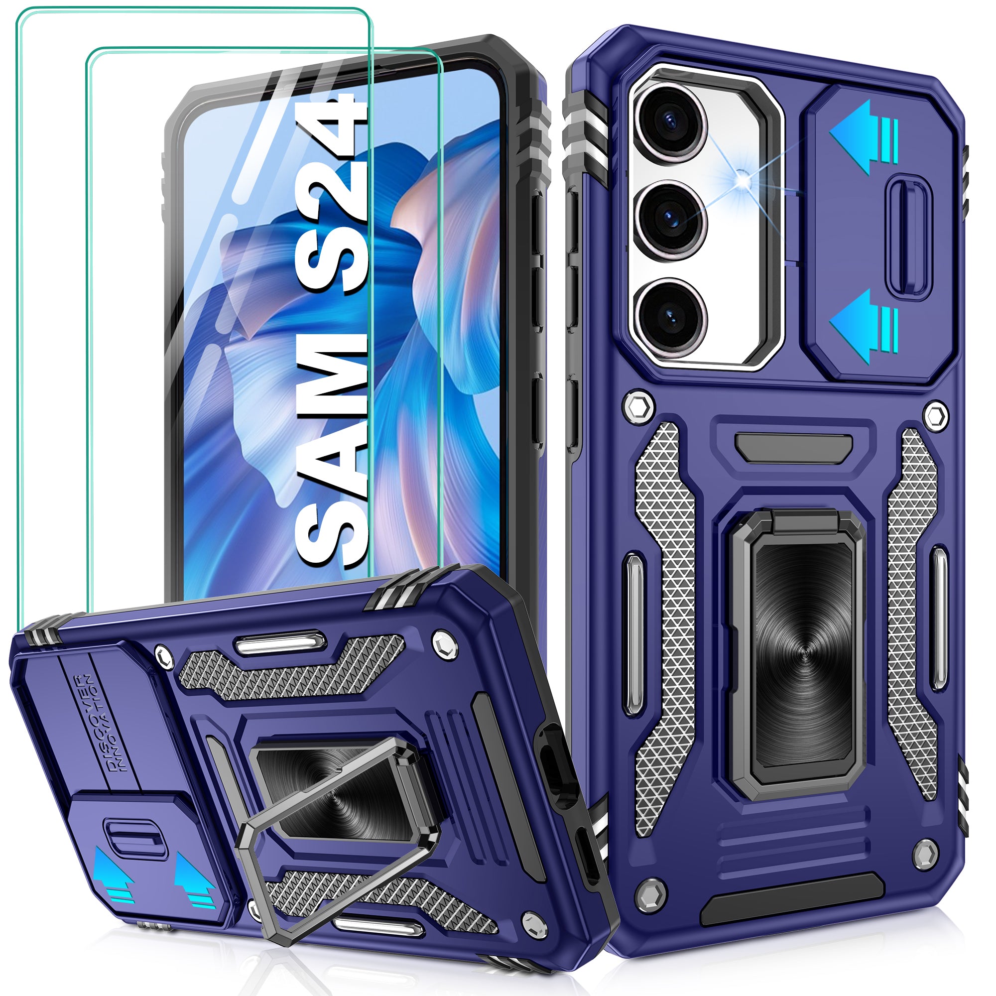 Jshru for Samsung S24/S25 Case with Screen Protector,Camera Protective Cover,Ring Stand,Phone Case for Men and Women,Shockproof Bumper Phone Cover