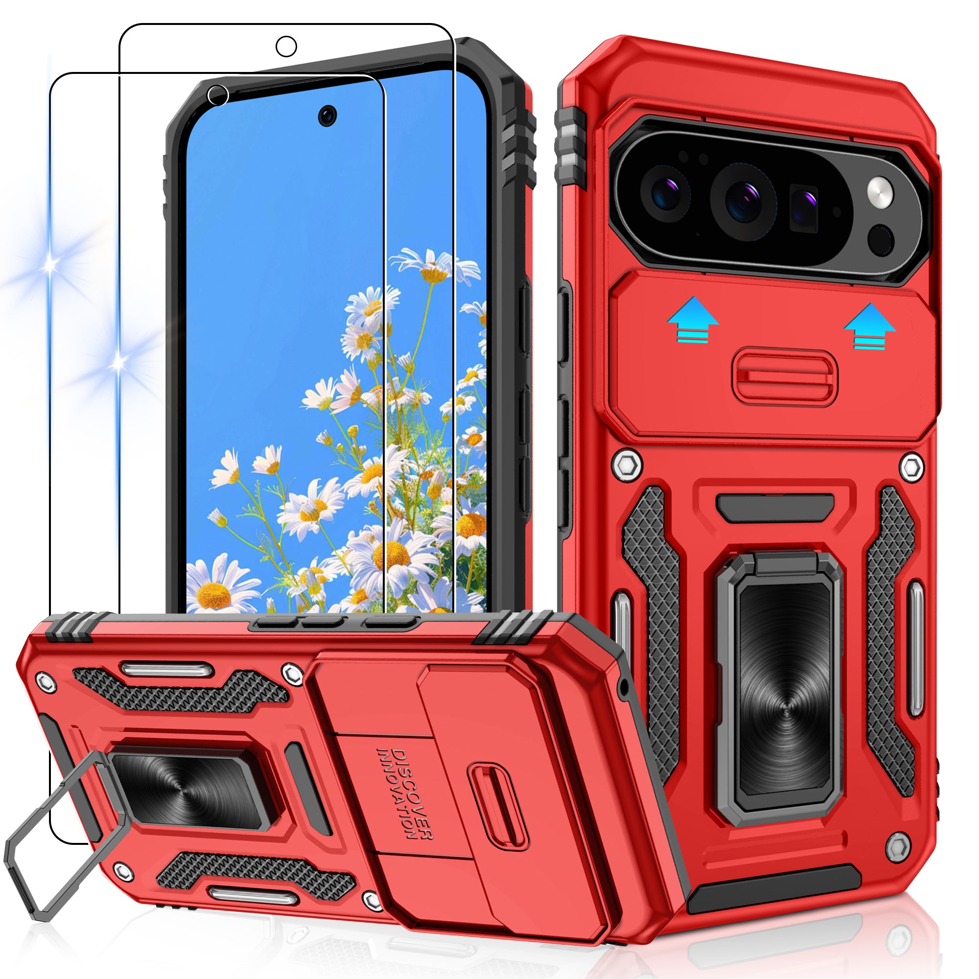 Jshru for Google Pixel 10/10 Pro Case with Screen Protector,Camera Protective Cover,Ring Stand,Phone Case for Men and Women,Shockproof Bumper Phone Cover