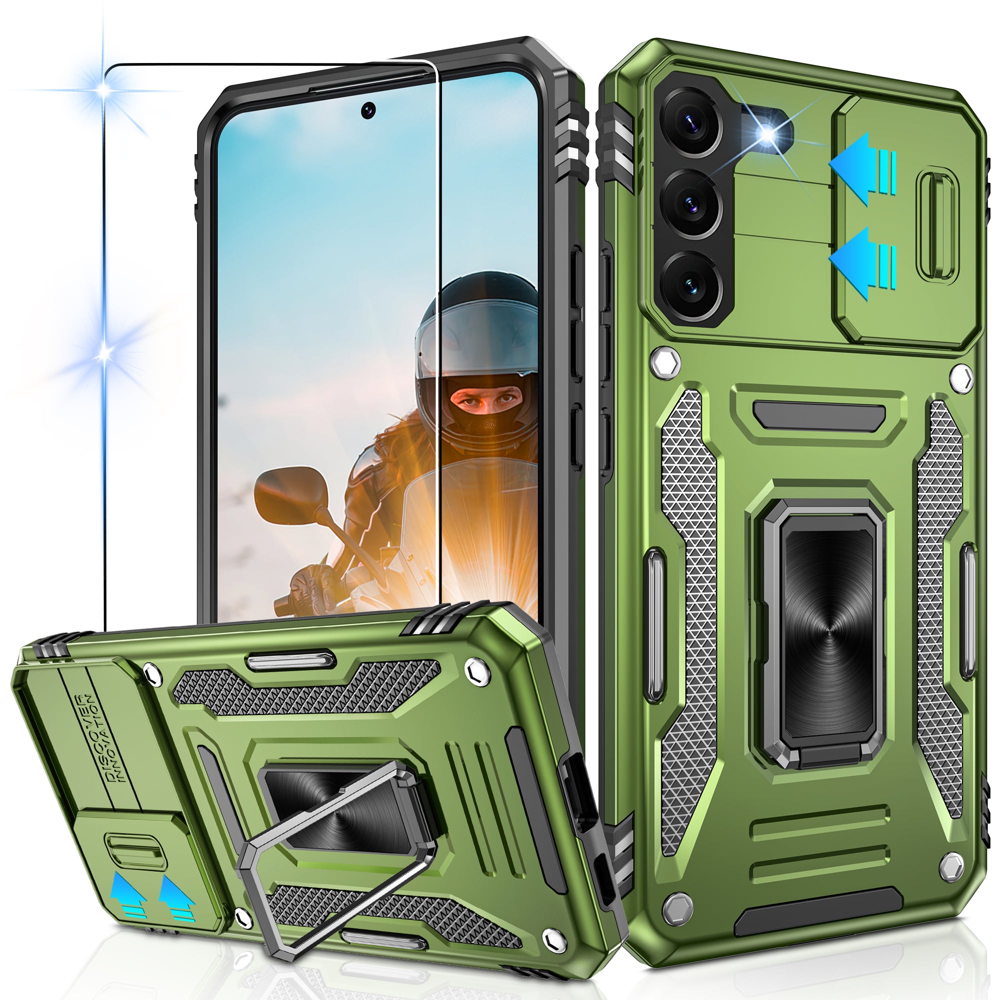 Jshru for Samsung Galaxy S22 Case with Screen Protector,Camera Protective Cover,Ring Stand,Phone Case for Men and Women,Shockproof Bumper Phone Cover