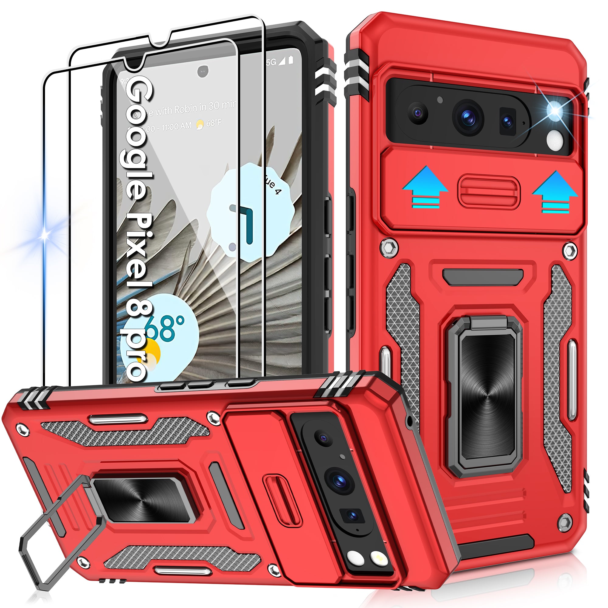 Jshru for Google Pixel 8 Pro Case with Screen Protector,Camera Protective Cover,Ring Stand,Phone Case for Men and Women,Shockproof Bumper Phone Cover