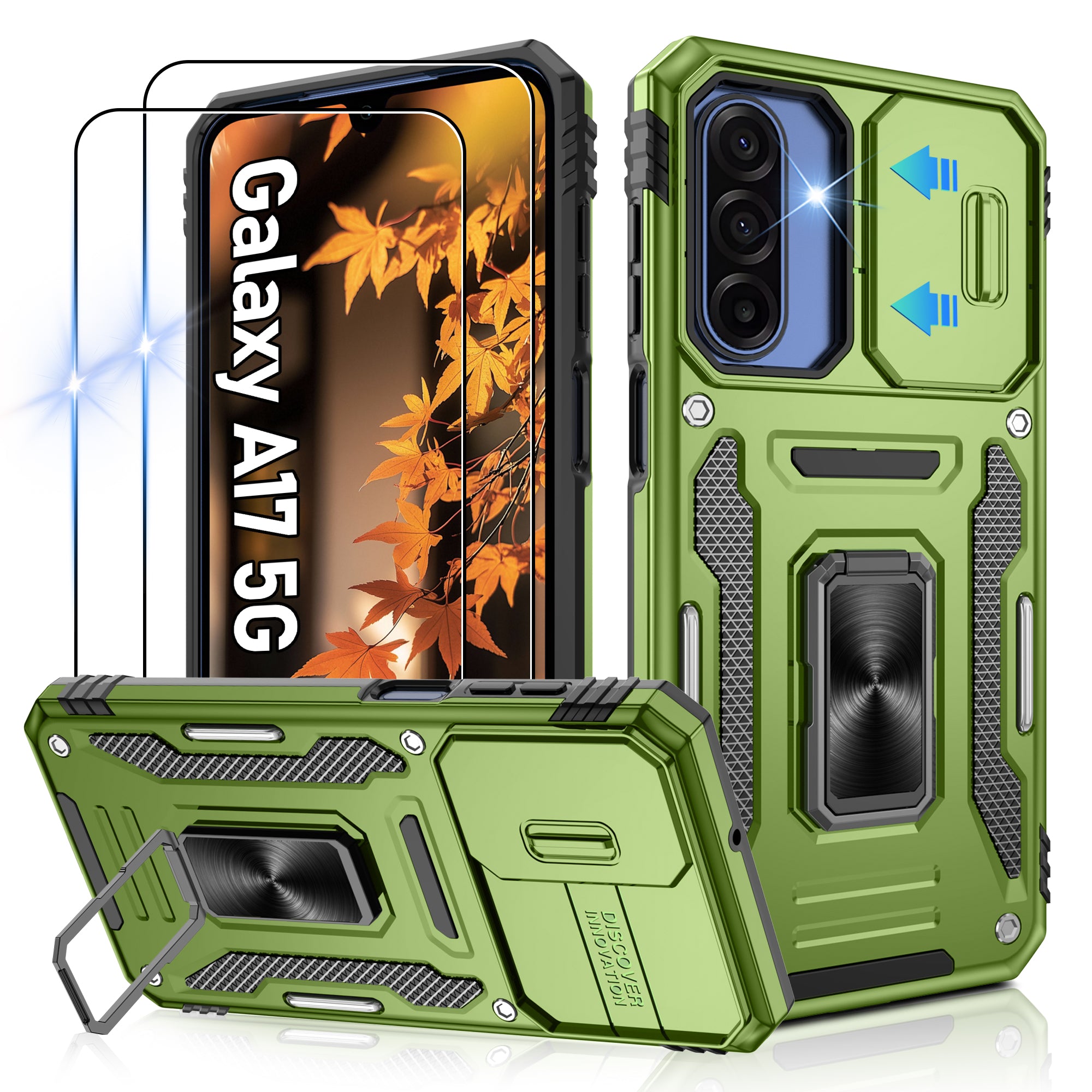 Jshru for Samsung Galaxy A17 Case with Screen Protector,Camera Protective Cover,Ring Stand,Phone Case for Men and Women,Shockproof Bumper Phone Cover