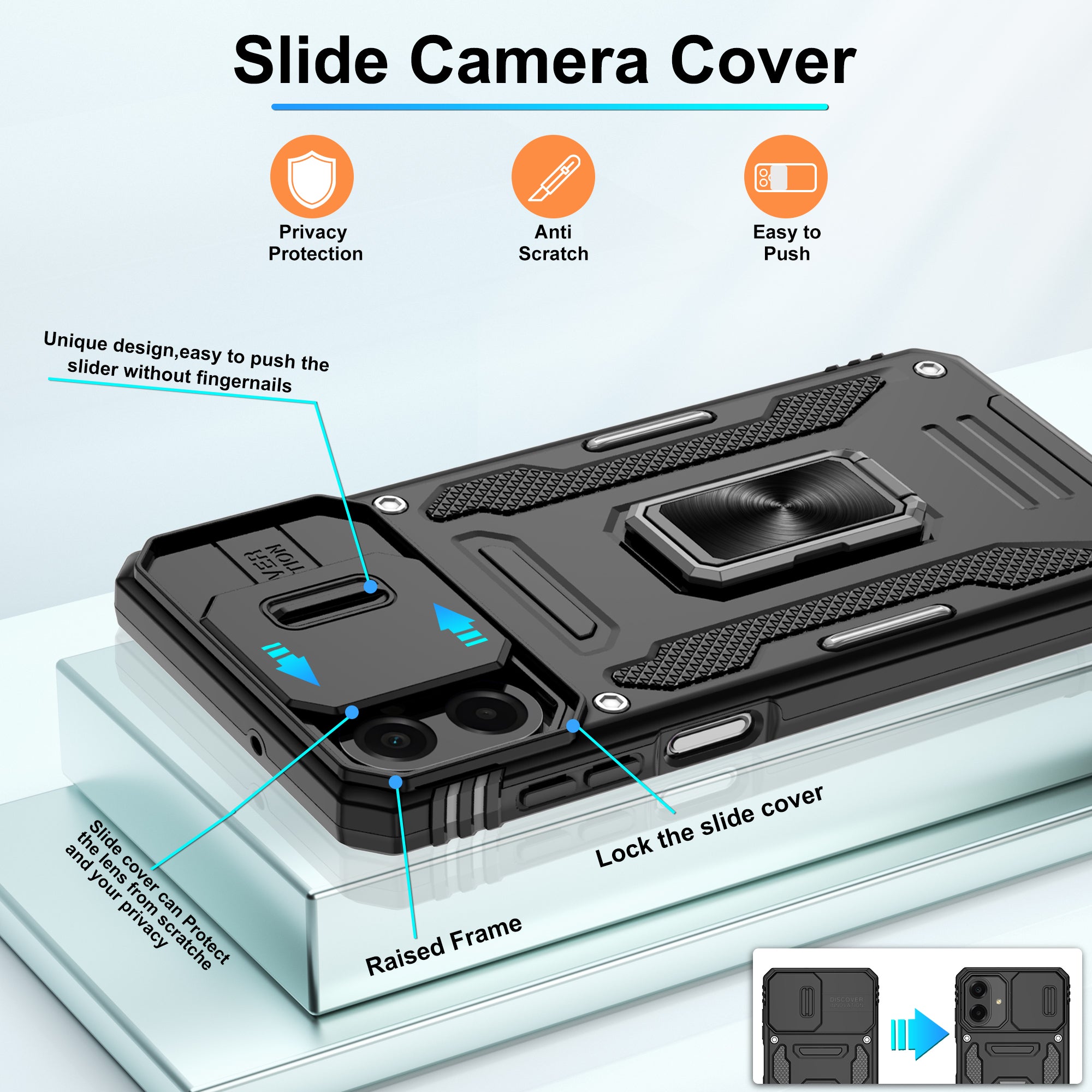 Jshru for Samsung Phone Case with Screen Protector,Camera Protective Cover,Ring Stand,Shockproof Bumper Phone Cover