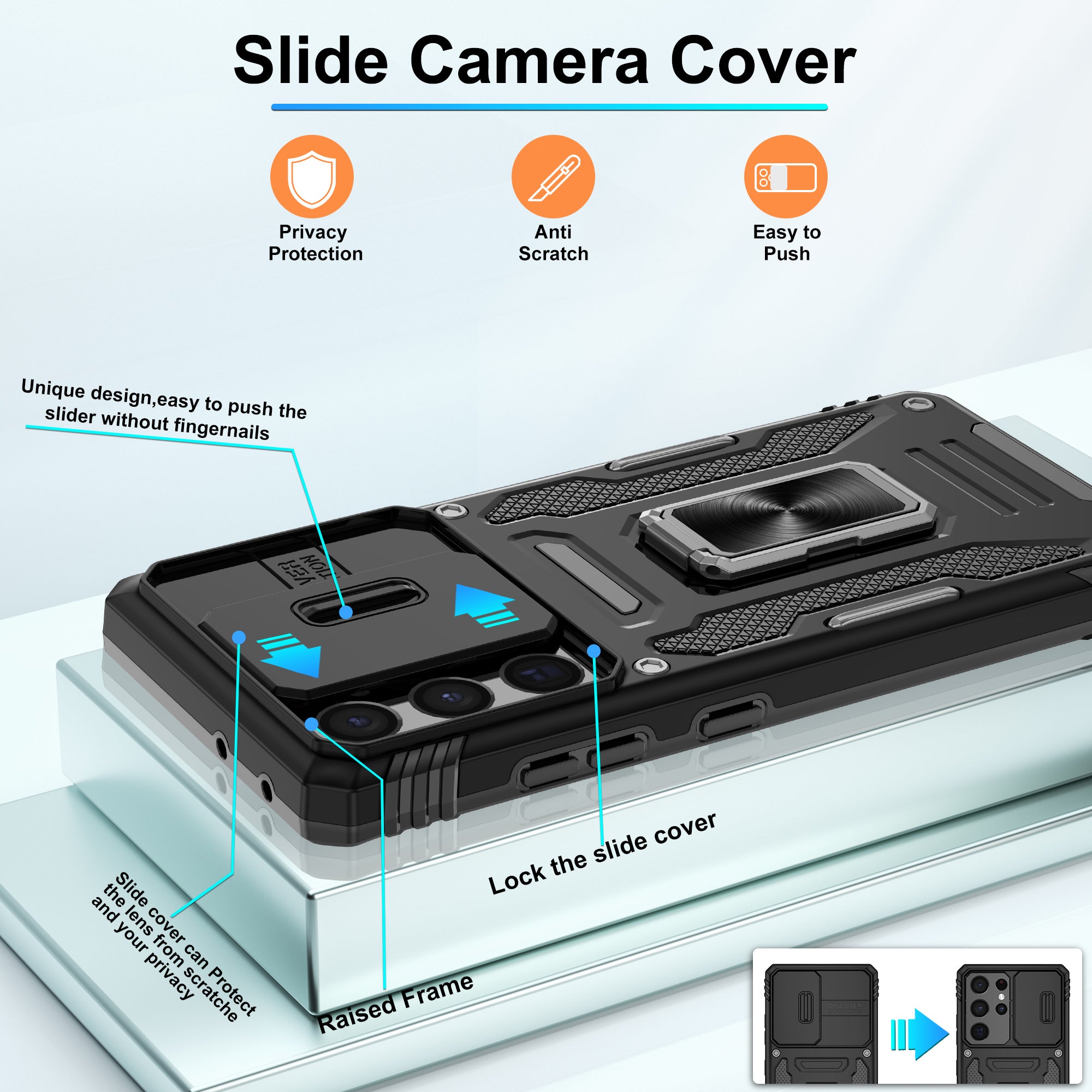 Jshru for Samsung Galaxy S21 Ultra Case with Screen Protector,Camera Protective Cover,Ring Stand,Phone Case for Men and Women,Shockproof Bumper Phone Cover