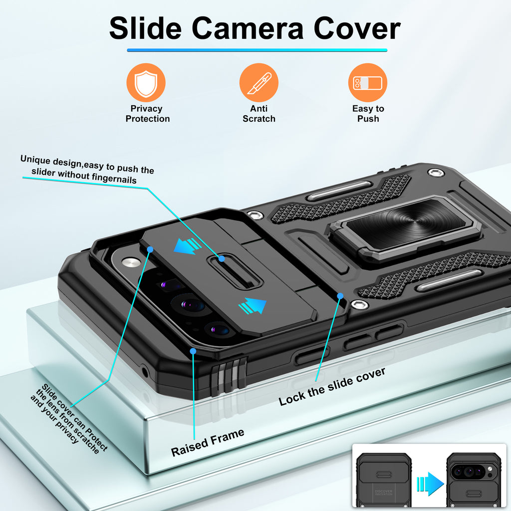 Jshru for Google Pixel 10/10 Pro Case with Screen Protector,Camera Protective Cover,Ring Stand,Phone Case for Men and Women,Shockproof Bumper Phone Cover